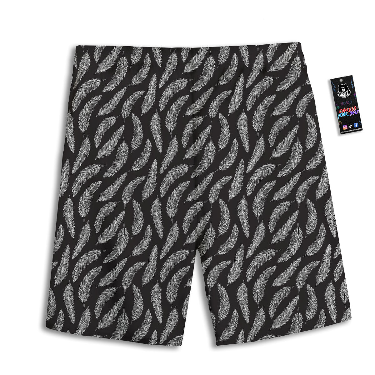 Feather White And Black Print Pattern Men's Athletic Shorts