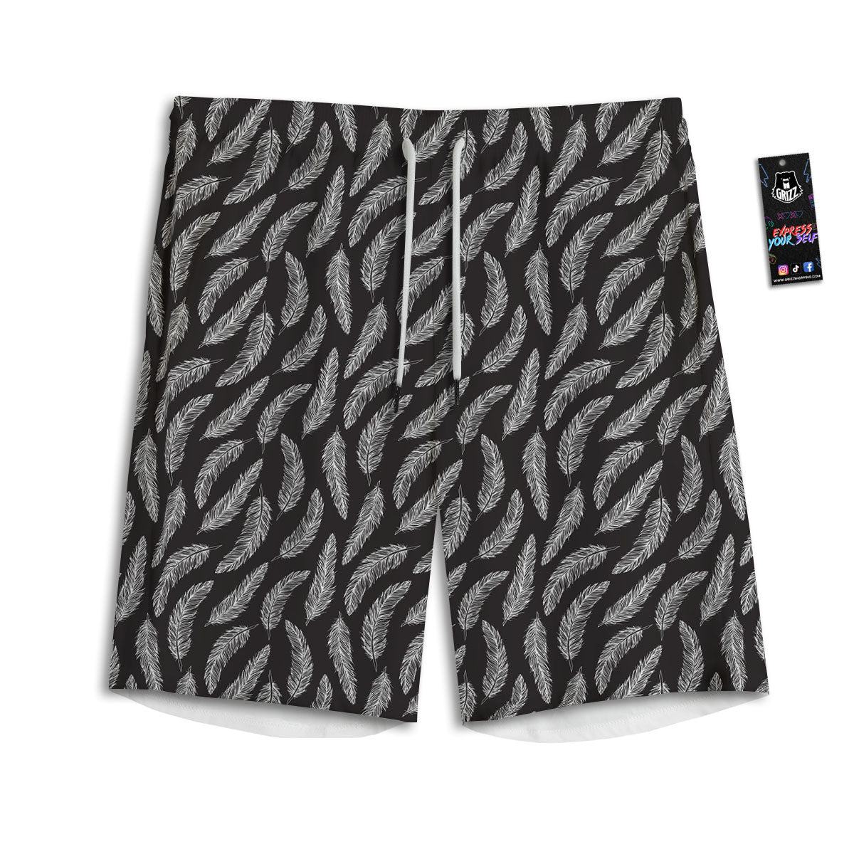 Feather White And Black Print Pattern Men's Athletic Shorts