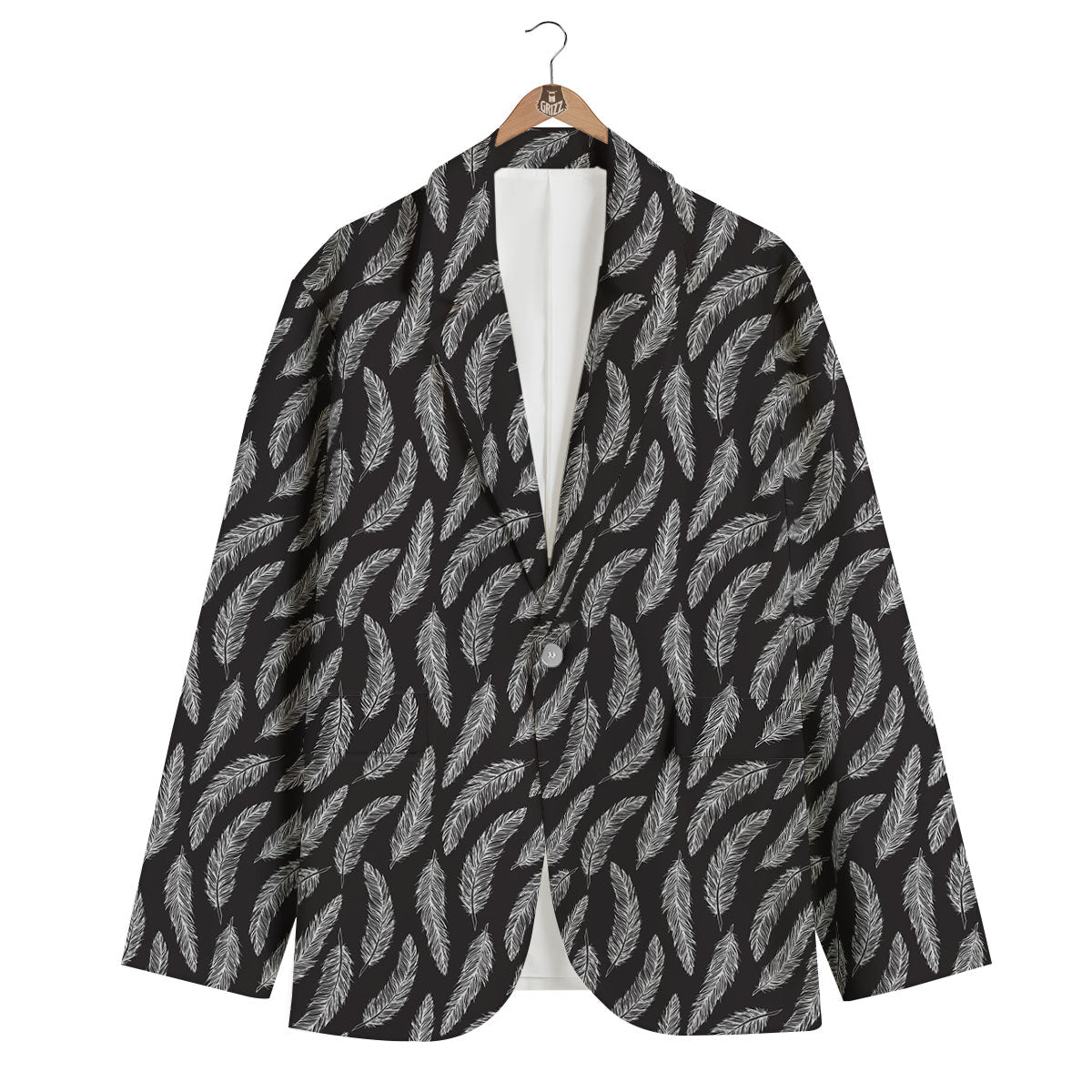 Feather White And Black Print Pattern Men's Blazer-grizzshop