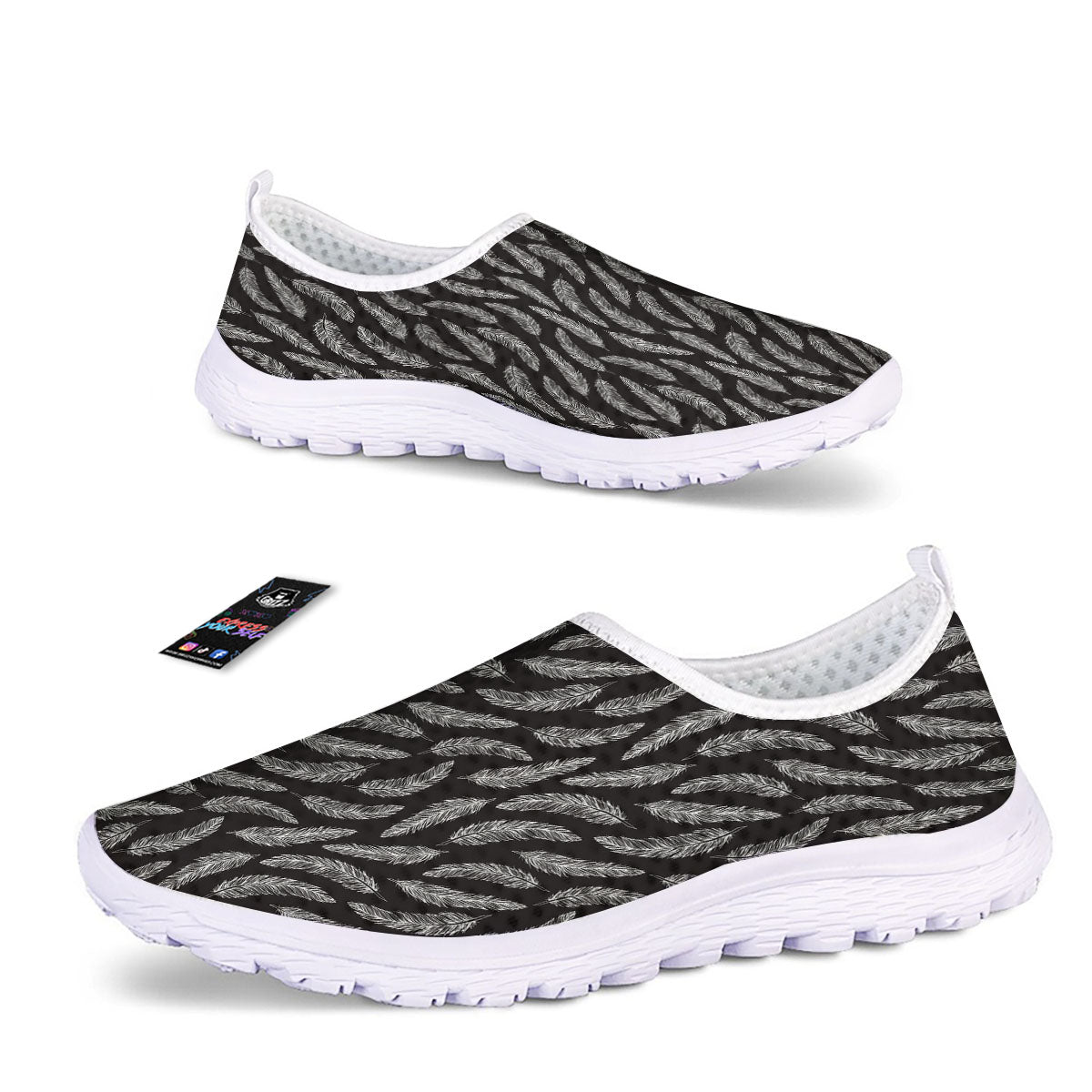 Feather White And Black Print Pattern Nurse Shoes-grizzshop