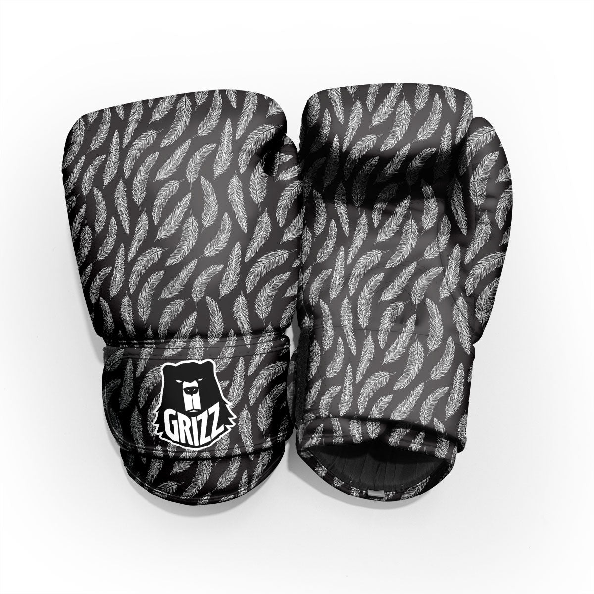 Feather White And Black Print Pattern Pro Boxing Glove