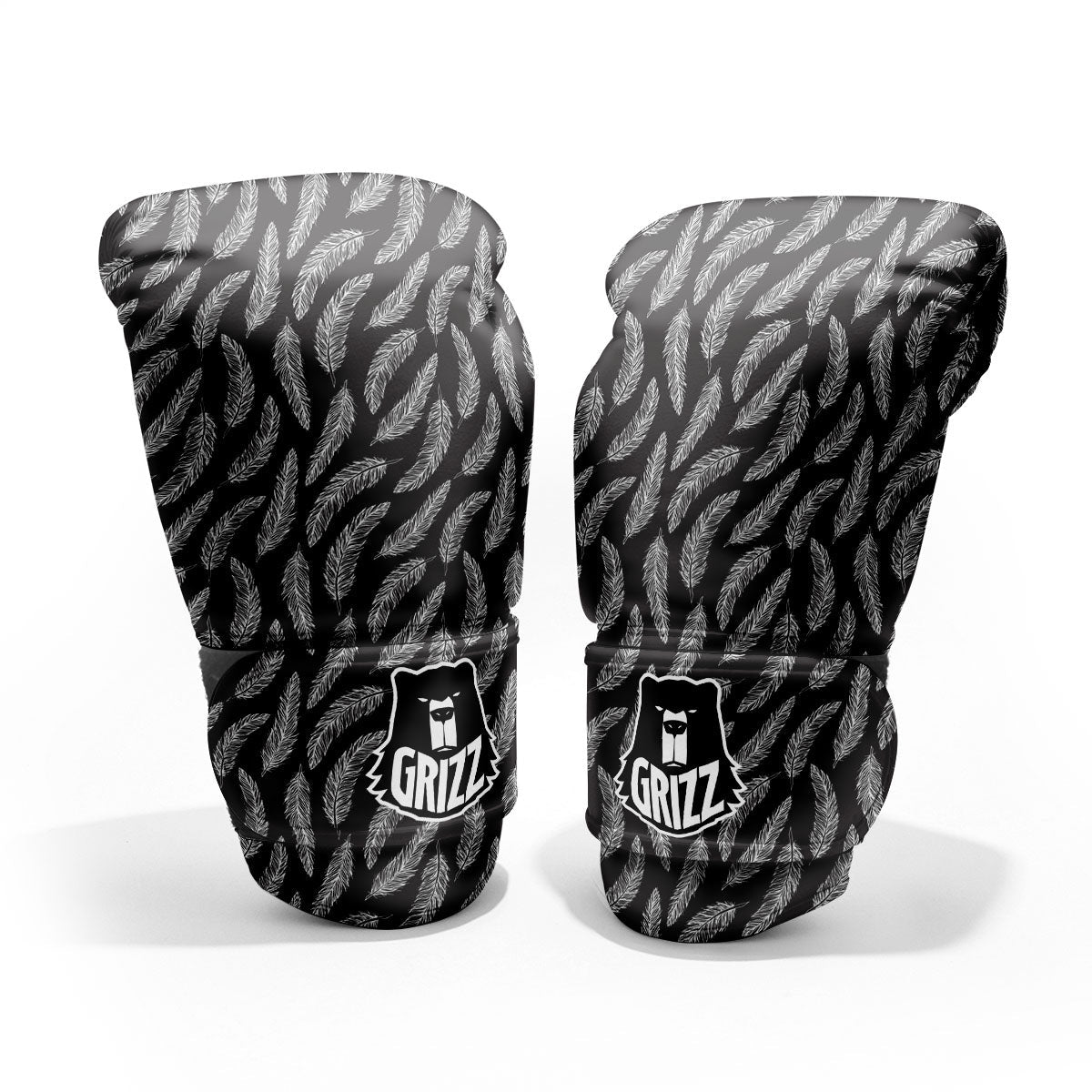 Feather White And Black Print Pattern Pro Boxing Glove