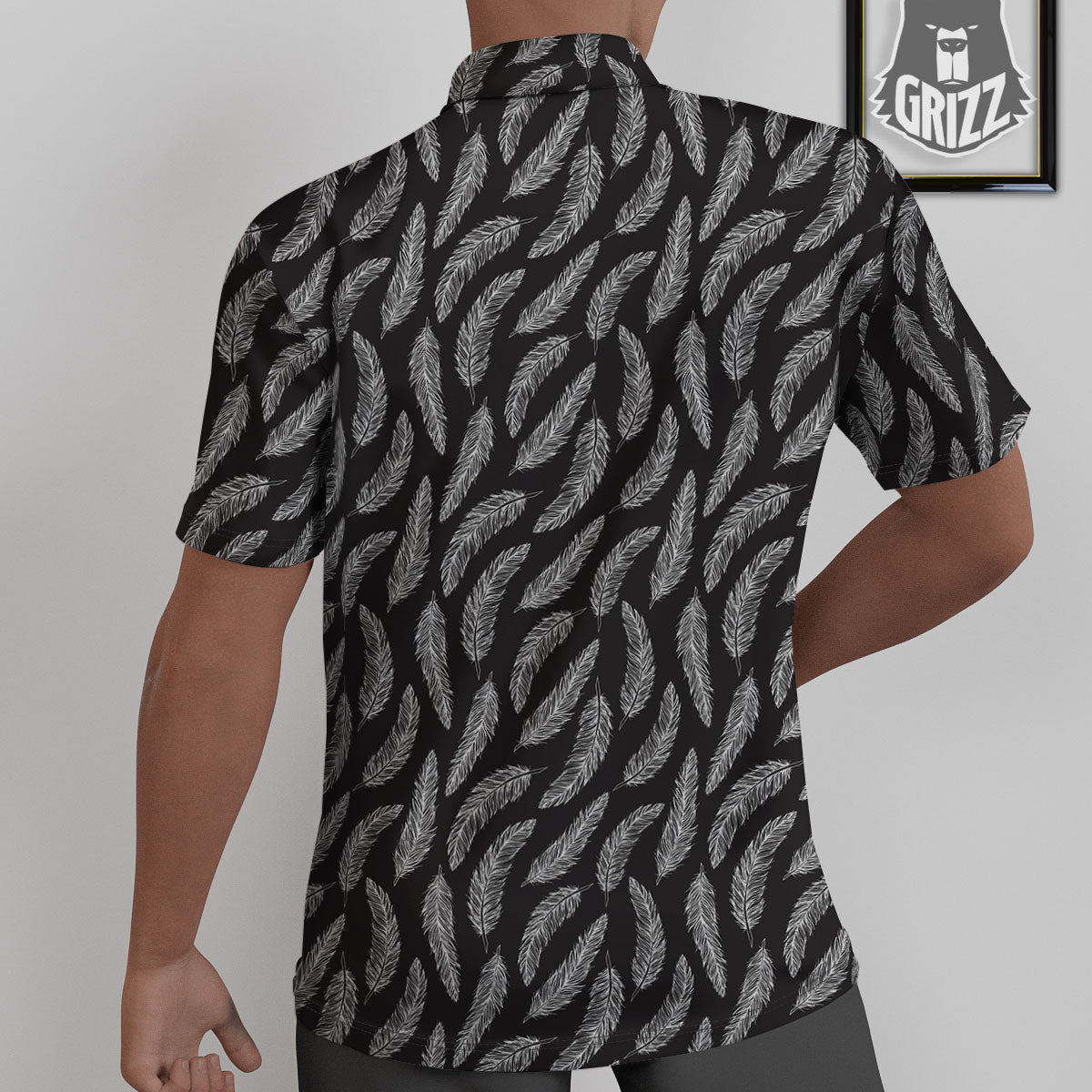 Feather White And Black Print Pattern Untucked Shirts-grizzshop