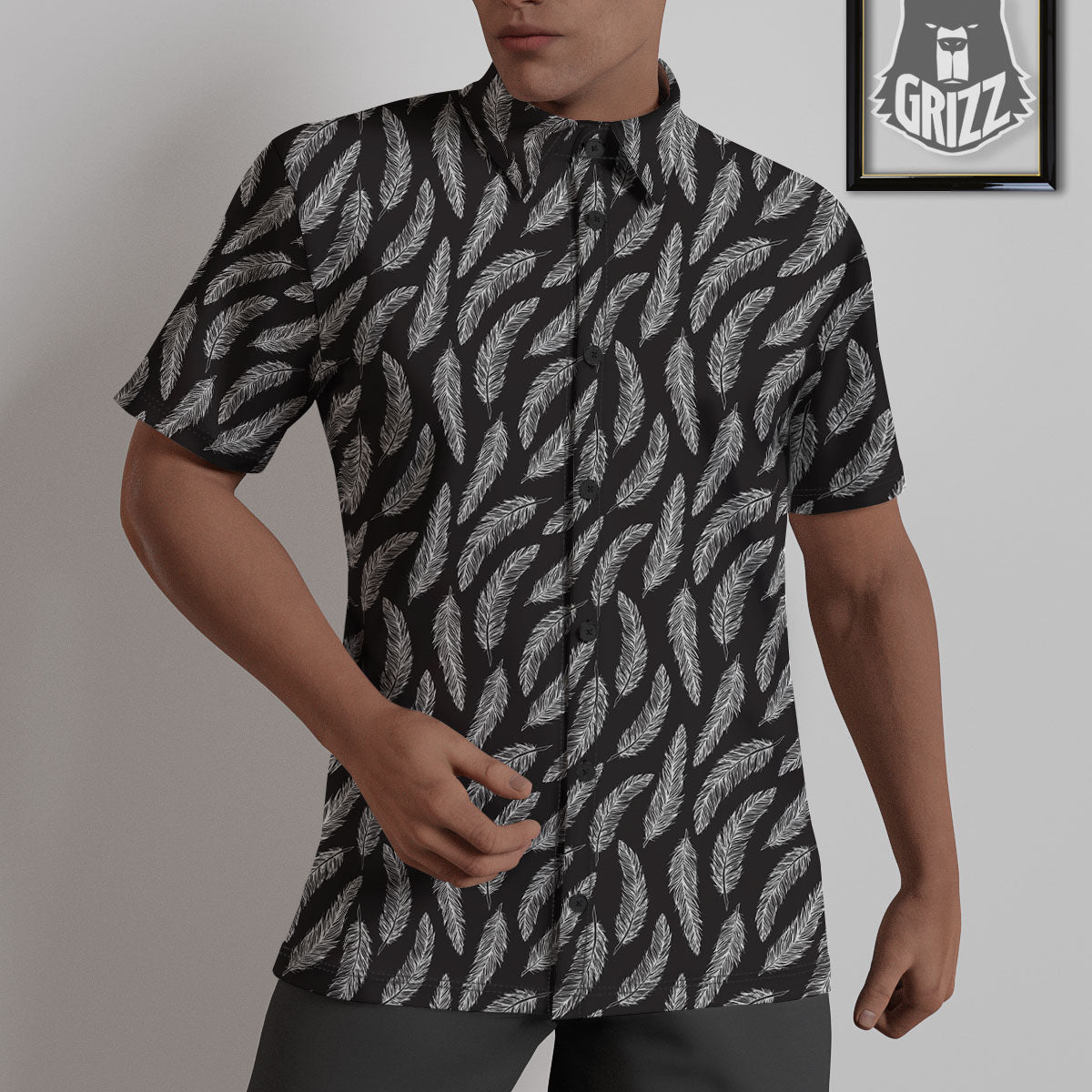 Feather White And Black Print Pattern Untucked Shirts-grizzshop