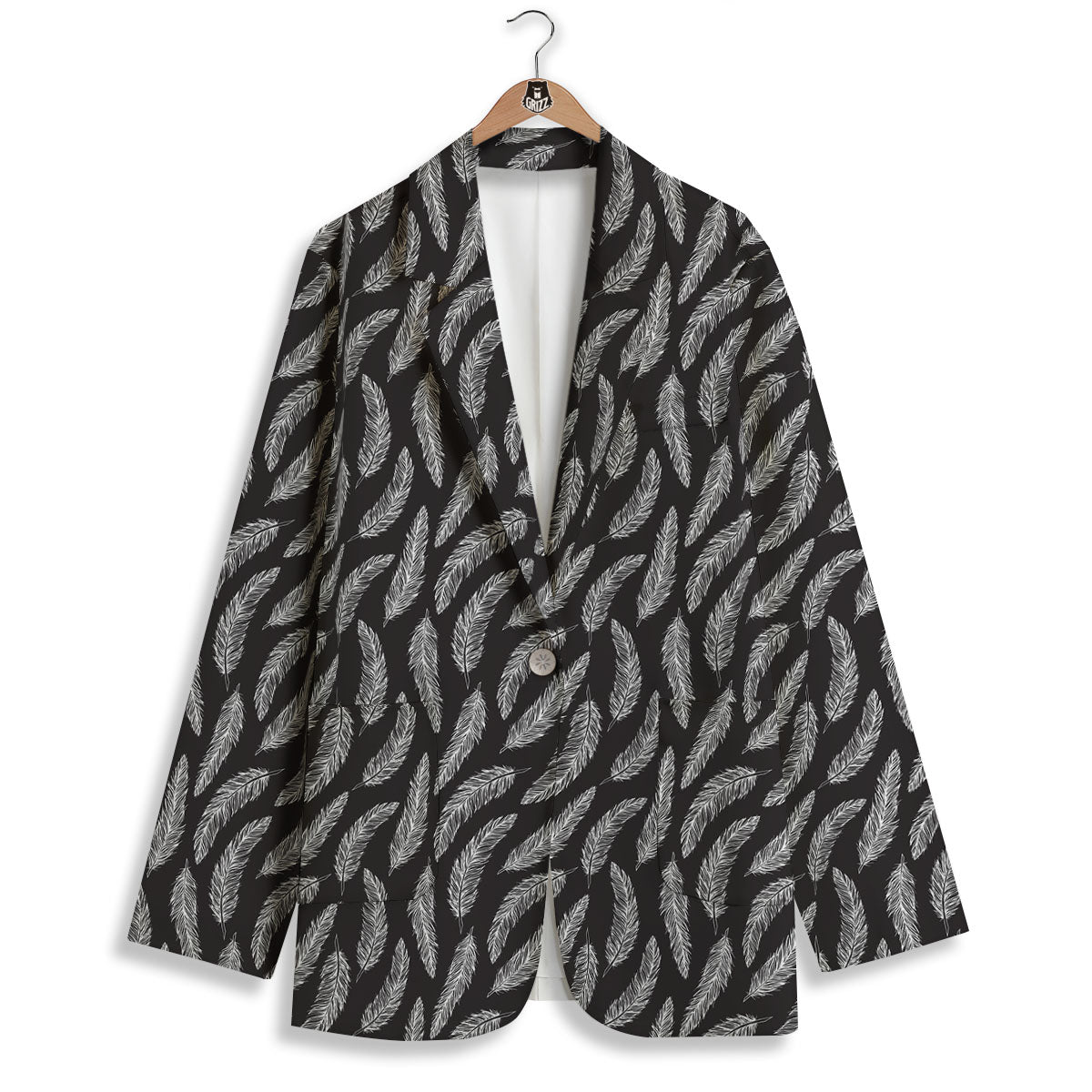 Feather White And Black Print Pattern Women's Blazer-grizzshop