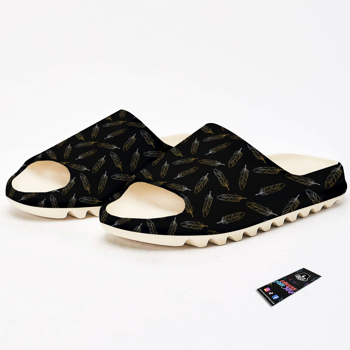 Feather Black And Gold Print Pattern Sandals-grizzshop