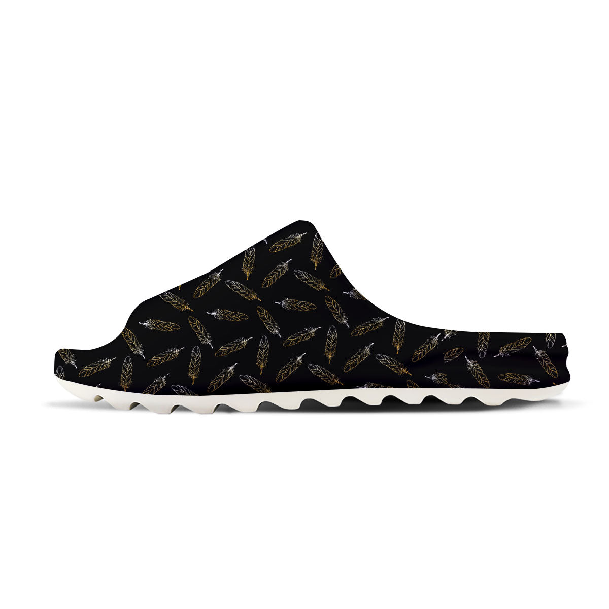 Feather Black And Gold Print Pattern Sandals-grizzshop