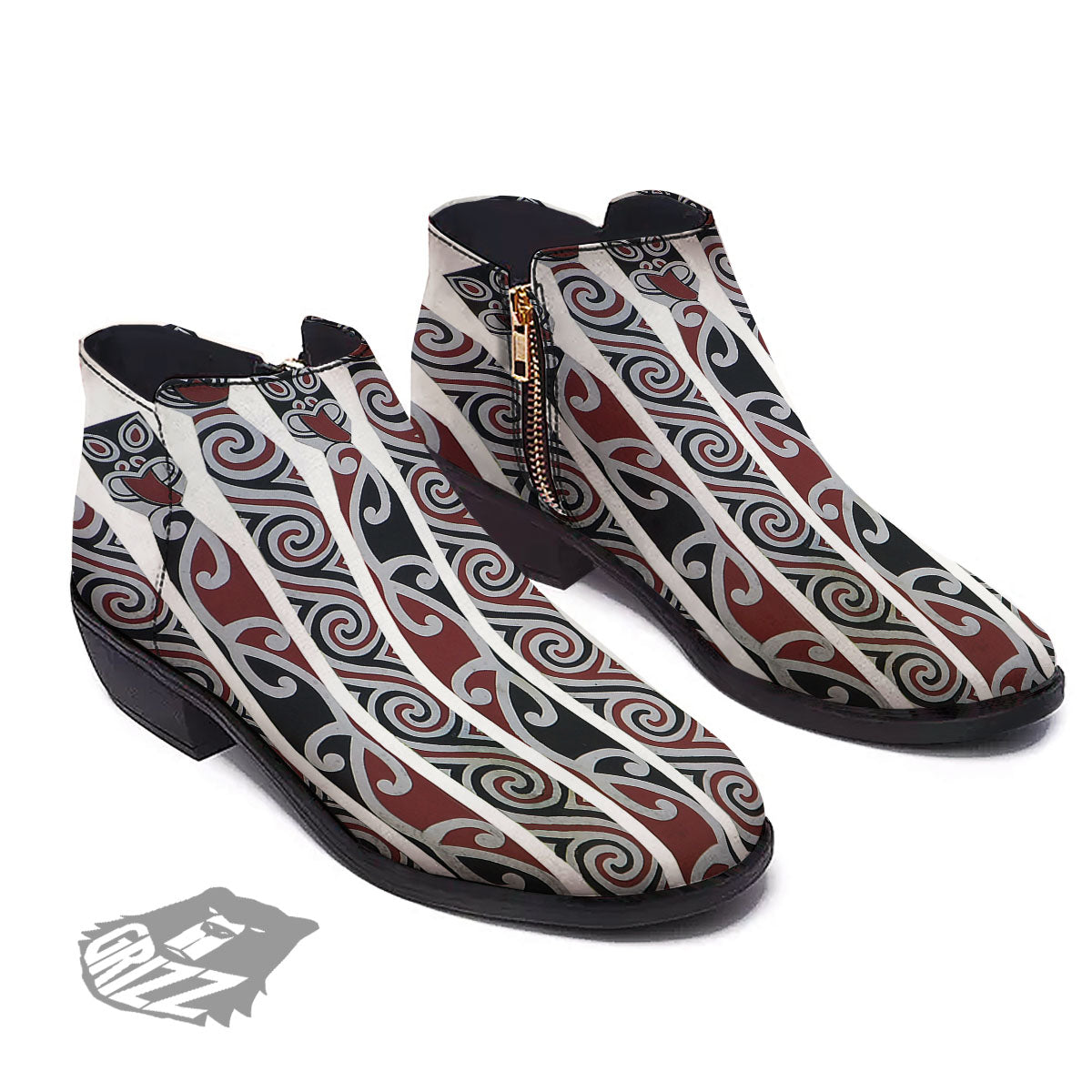 Fence Maori Print Ankle Boots-grizzshop