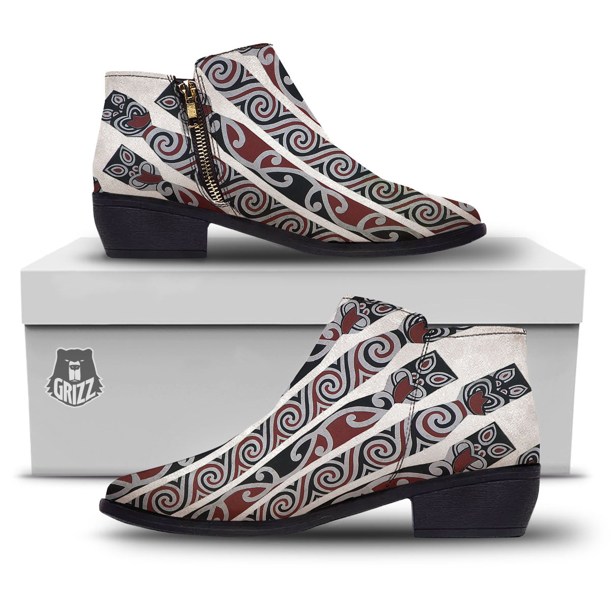 Fence Maori Print Ankle Boots-grizzshop
