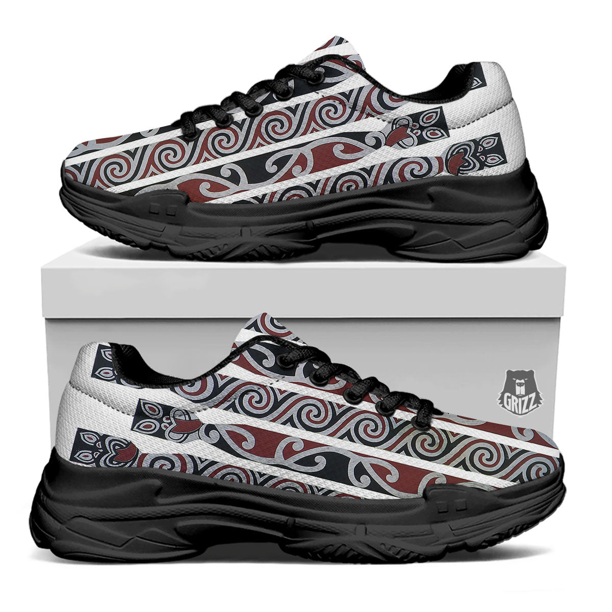 Fence Maori Print Black Chunky Shoes-grizzshop
