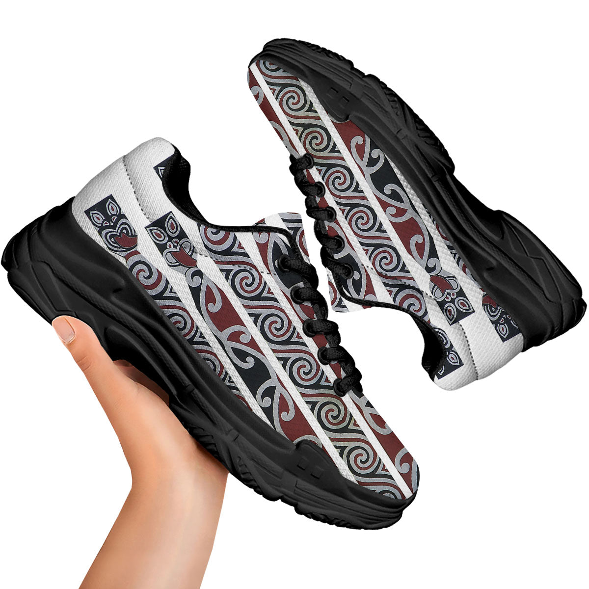 Fence Maori Print Black Chunky Shoes-grizzshop