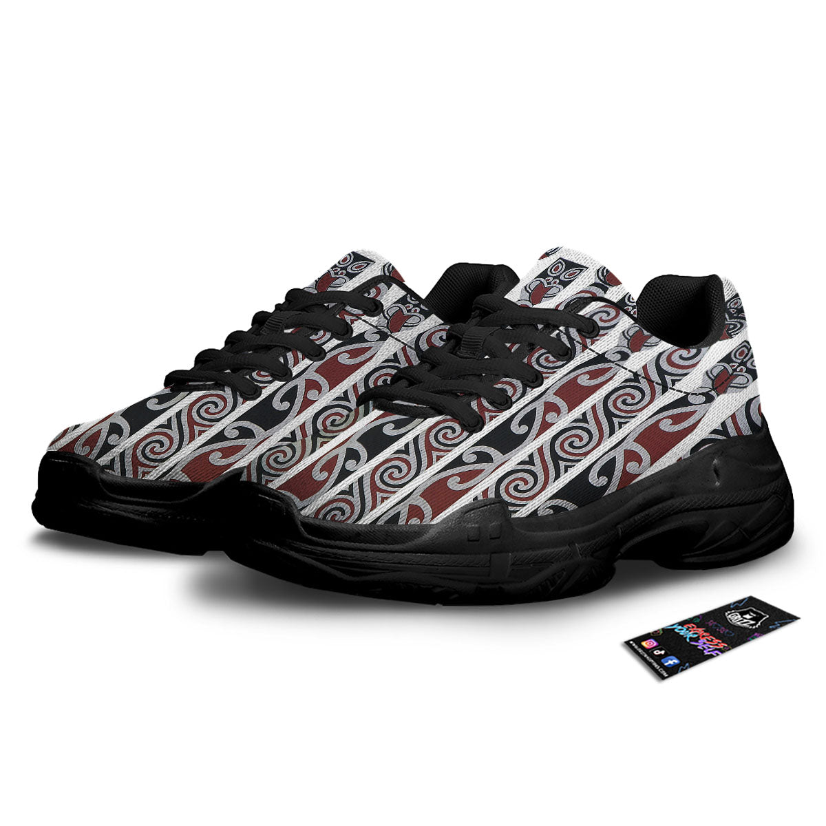 Fence Maori Print Black Chunky Shoes-grizzshop