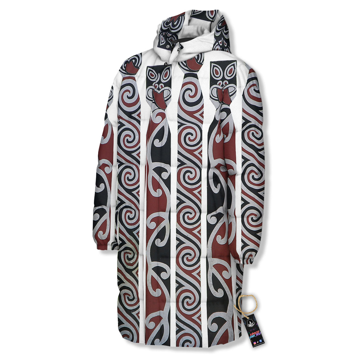 Fence Maori Print Long Down Jacket-grizzshop
