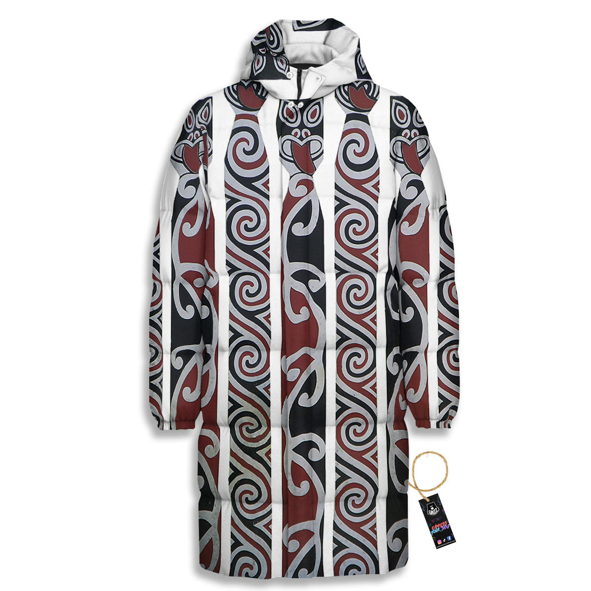 Fence Maori Print Long Down Jacket-grizzshop