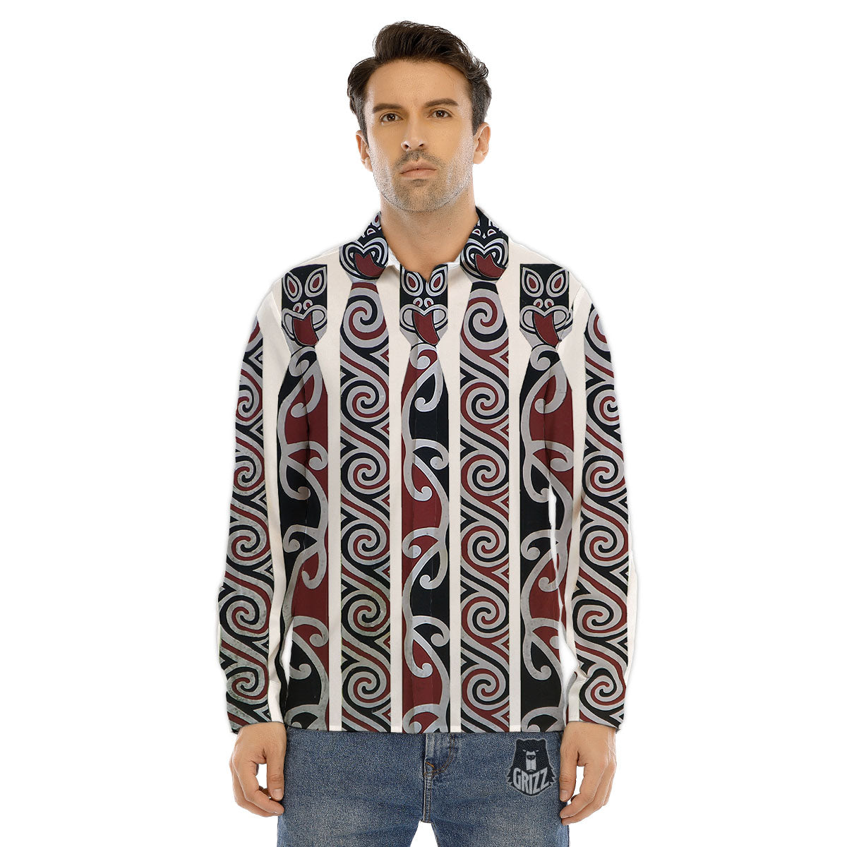 Fence Maori Print Men's Dress Shirts-grizzshop