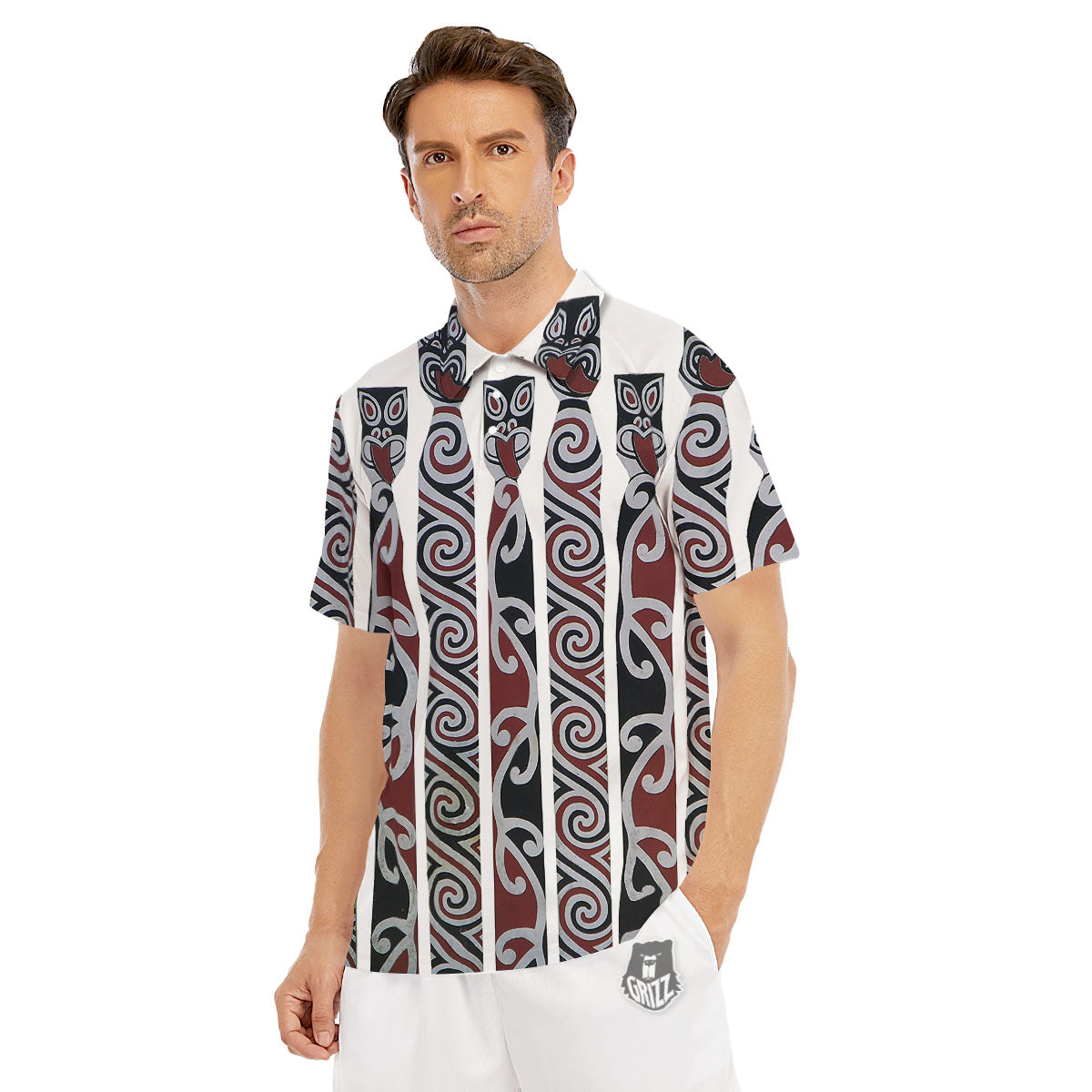 Fence Maori Print Men's Golf Shirts-grizzshop