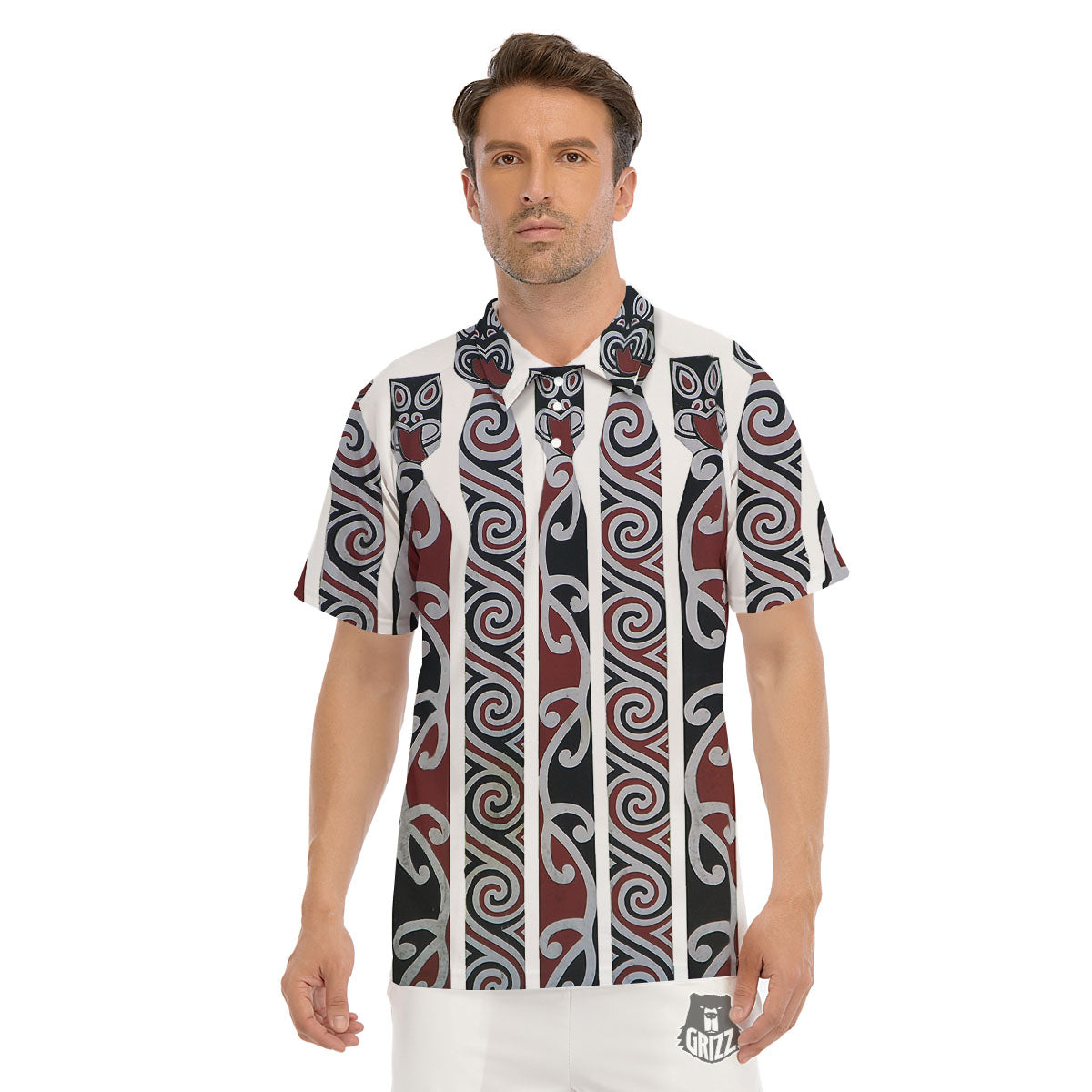 Fence Maori Print Men's Golf Shirts-grizzshop