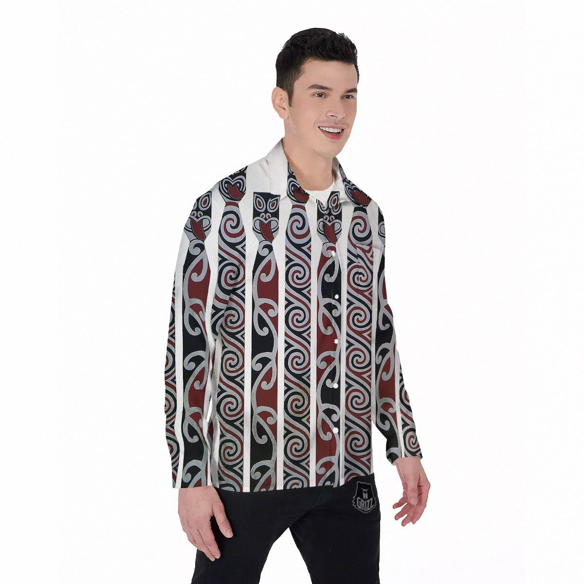 Fence Maori Print Men's Long Sleeve Shirts-grizzshop