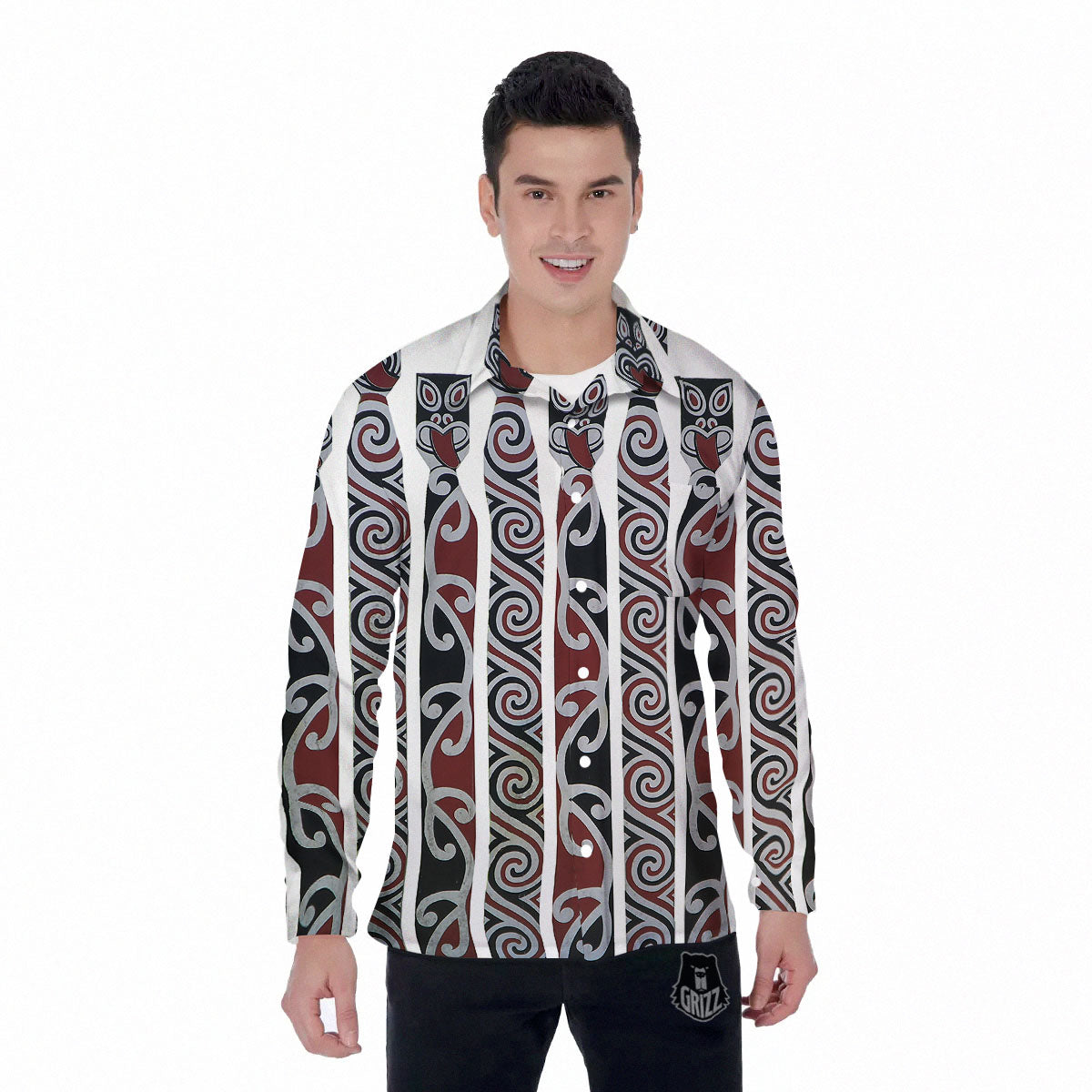 Fence Maori Print Men's Long Sleeve Shirts-grizzshop