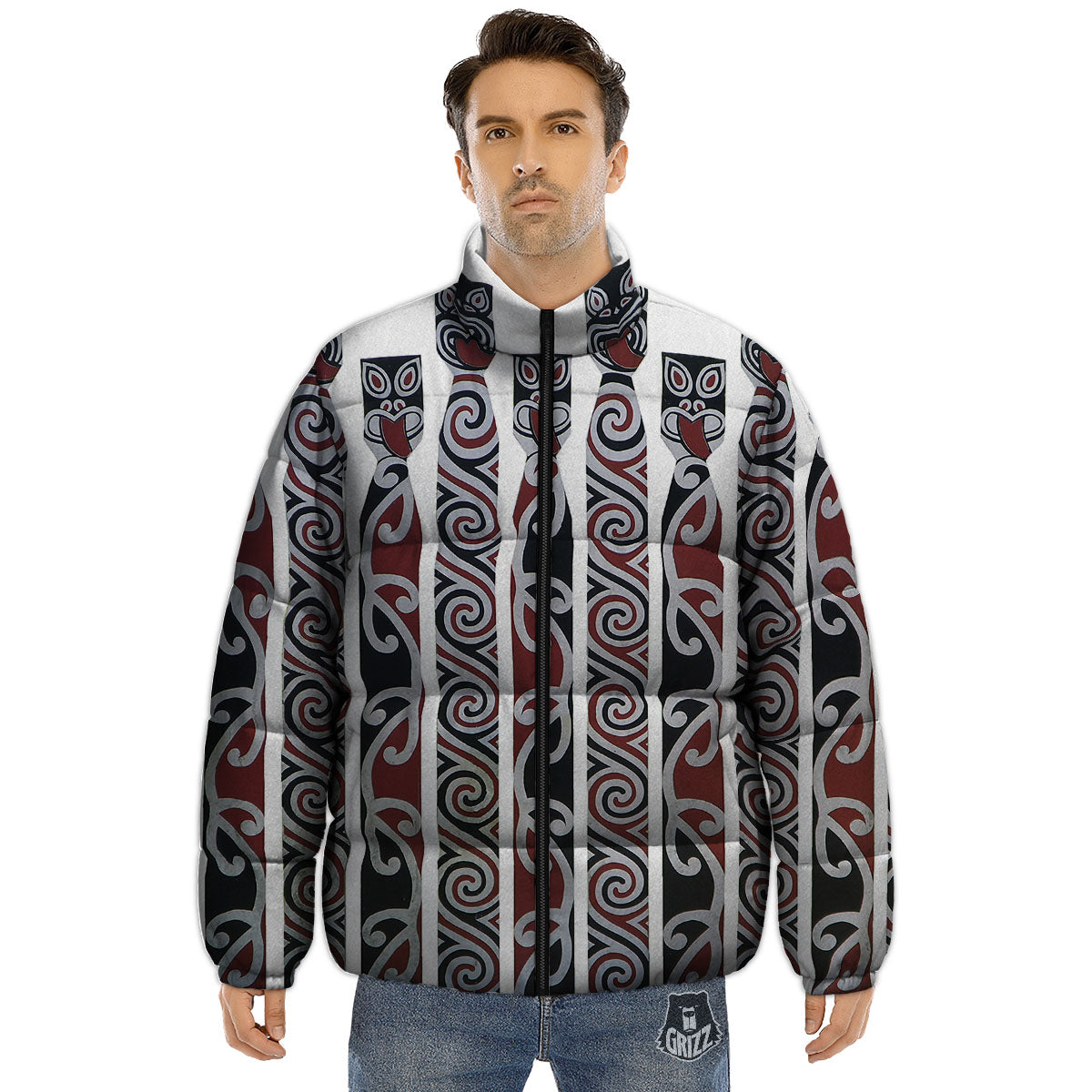 Fence Maori Print Puffer Jacket-grizzshop