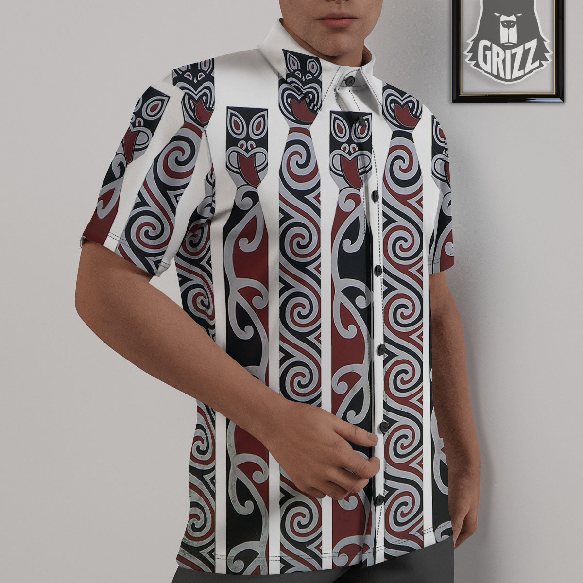Fence Maori Print Untucked Shirts-grizzshop