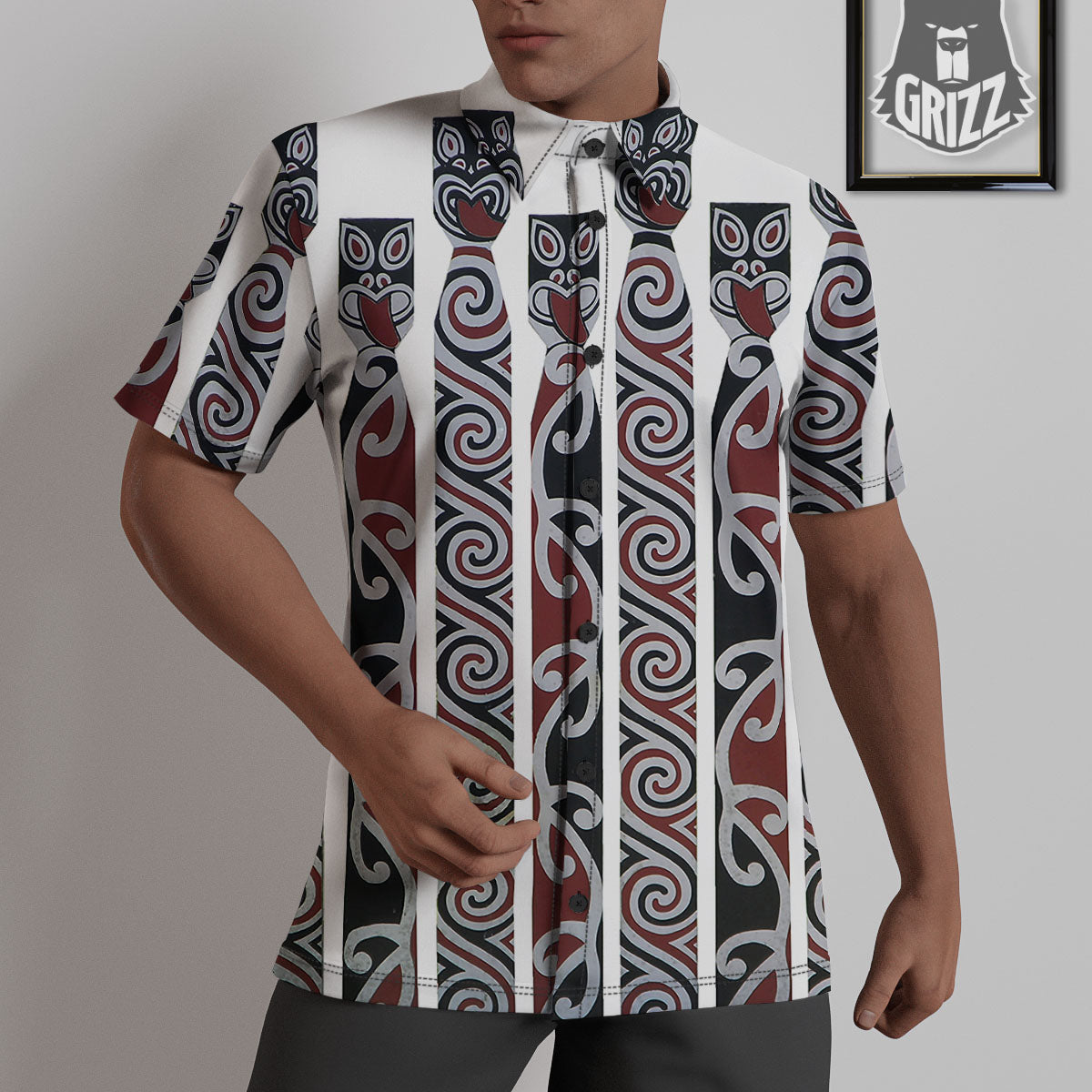 Fence Maori Print Untucked Shirts-grizzshop