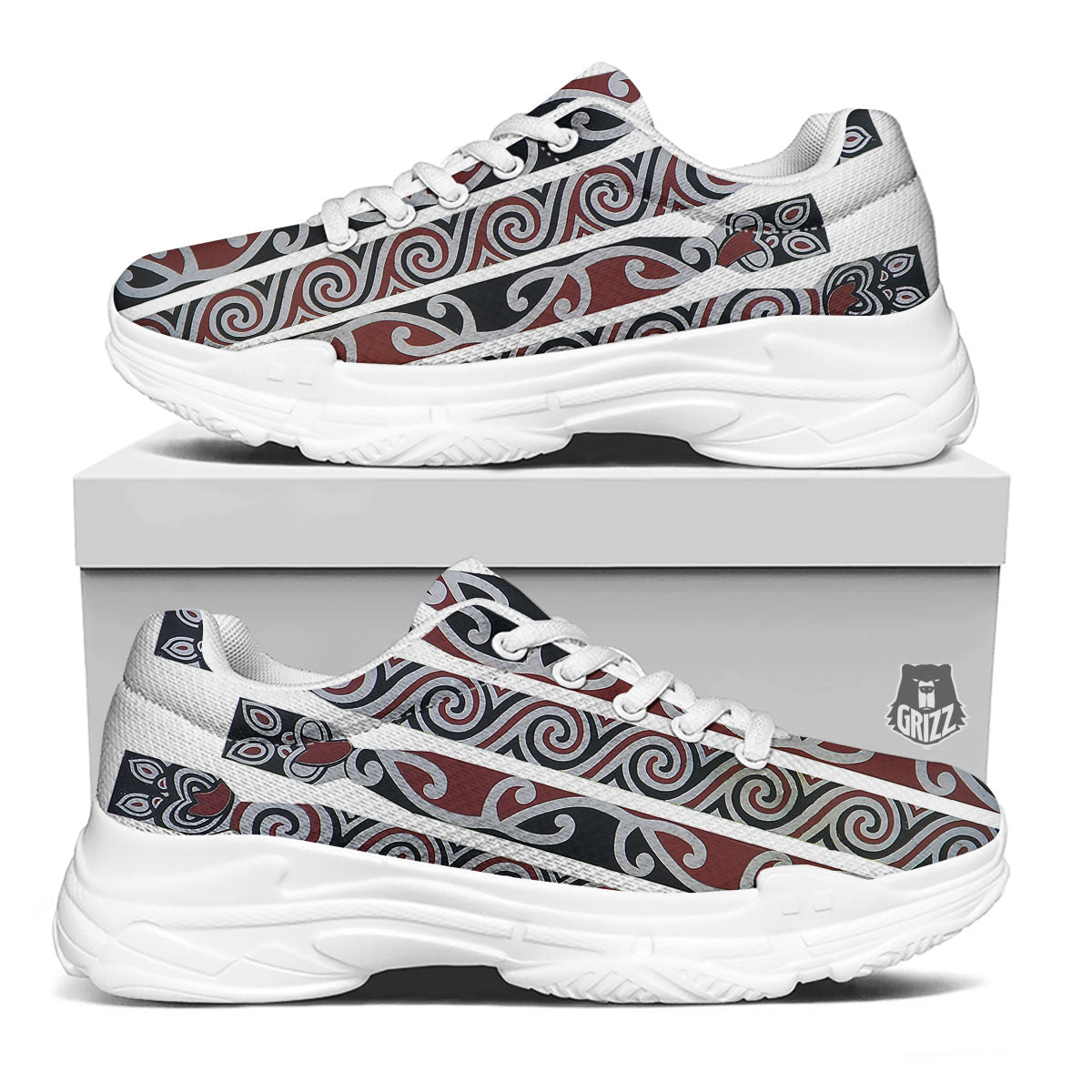 Fence Maori Print White Chunky Shoes-grizzshop