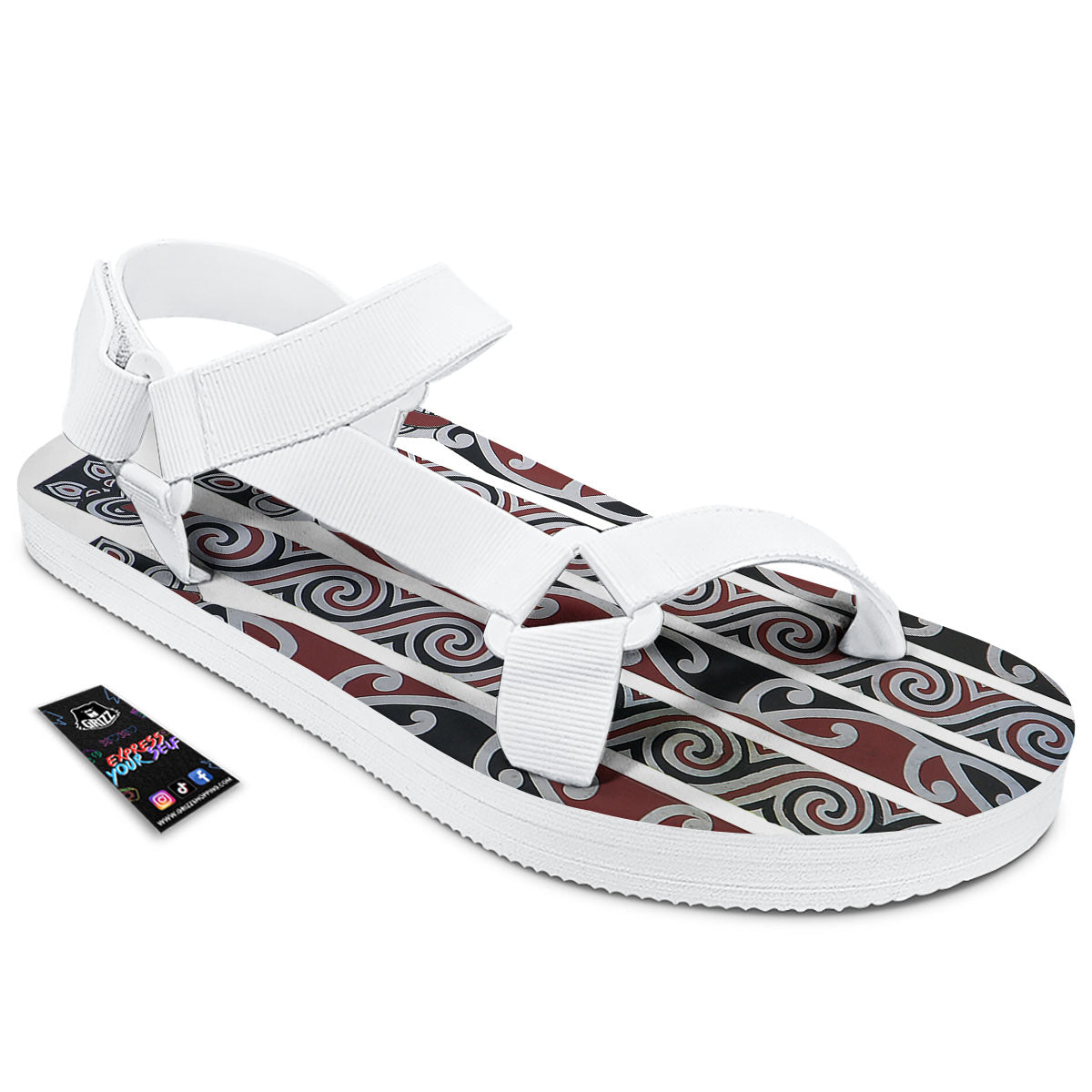 Fence Maori Print White Open Toe Sandals-grizzshop
