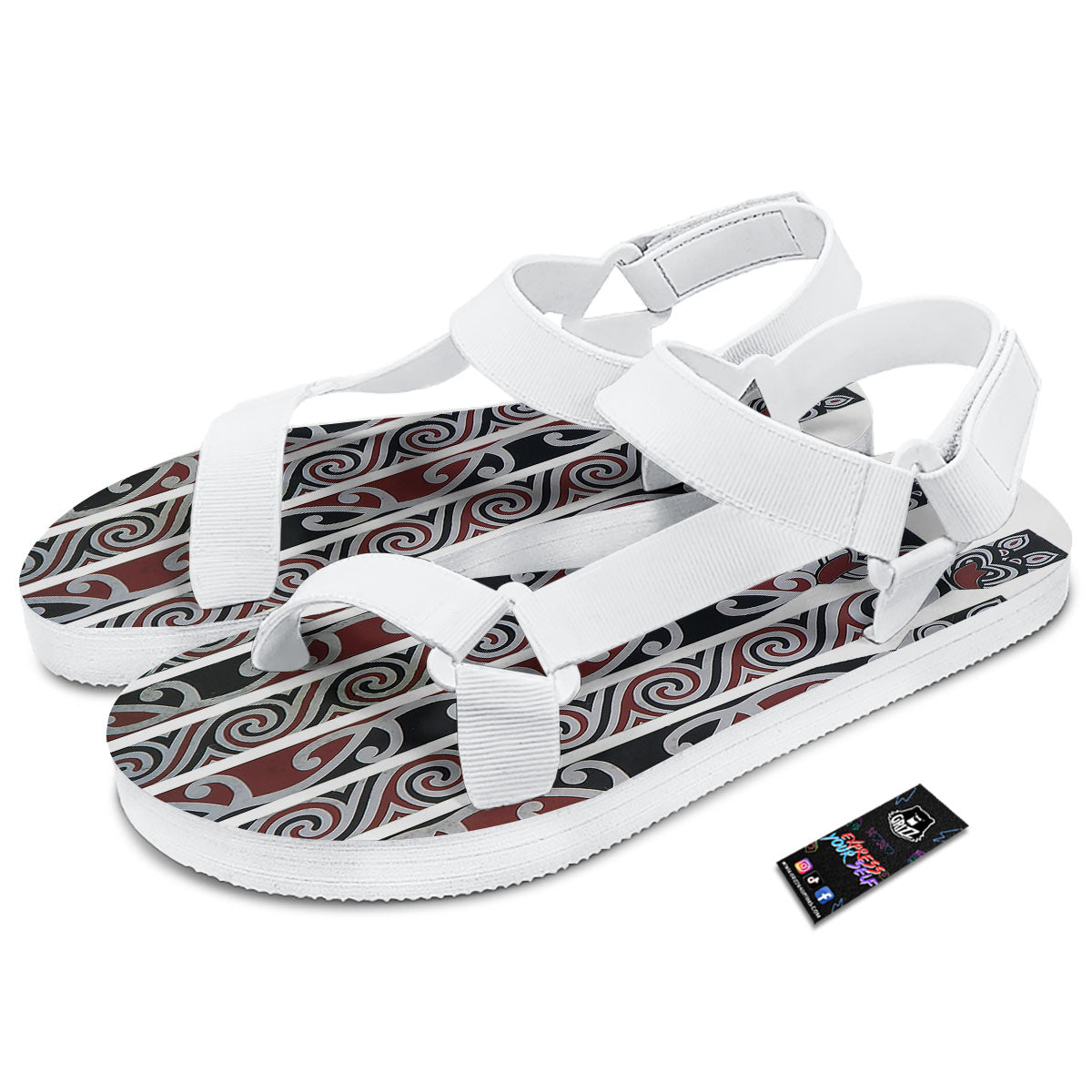 Fence Maori Print White Open Toe Sandals-grizzshop