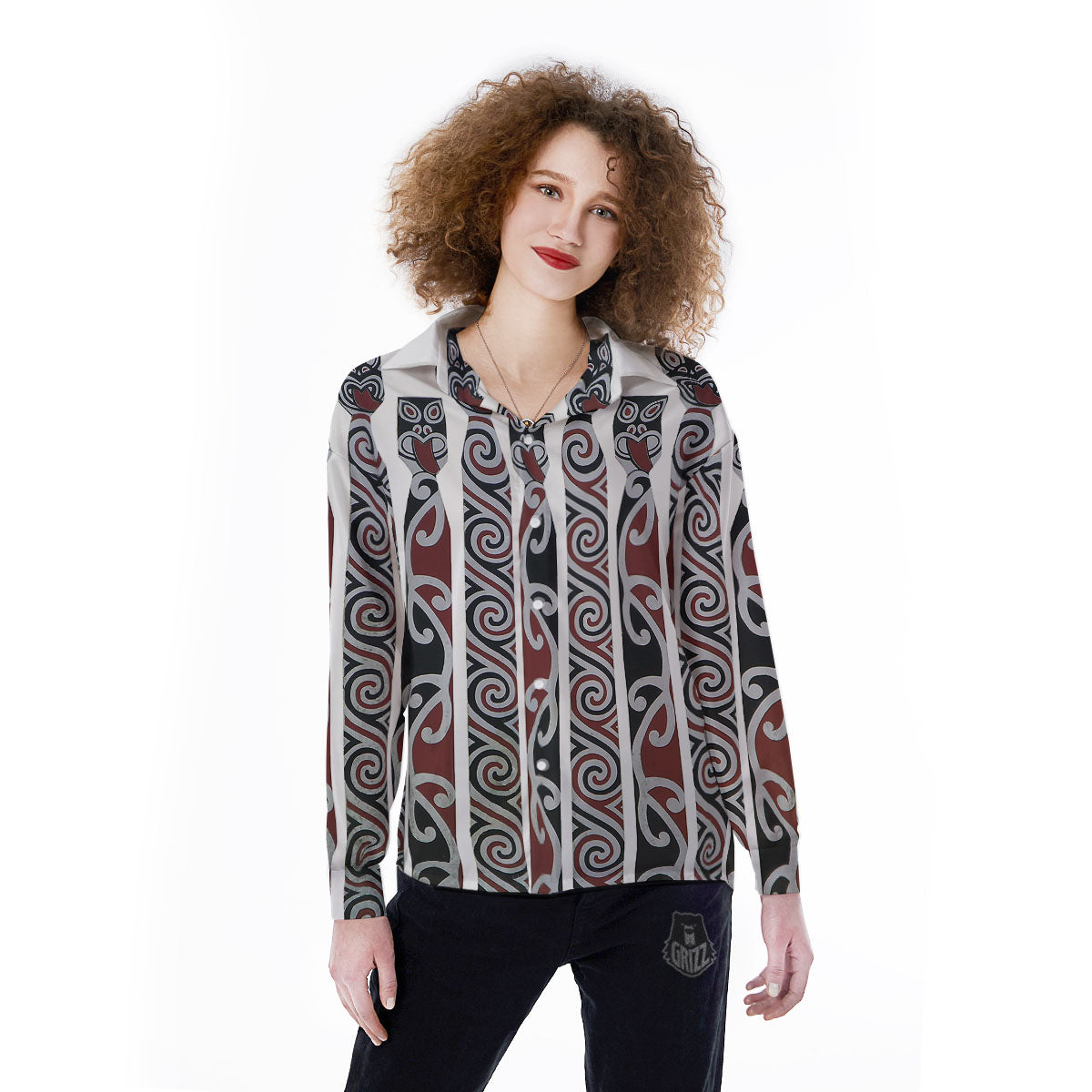 Fence Maori Print Women's Long Sleeve Shirts-grizzshop