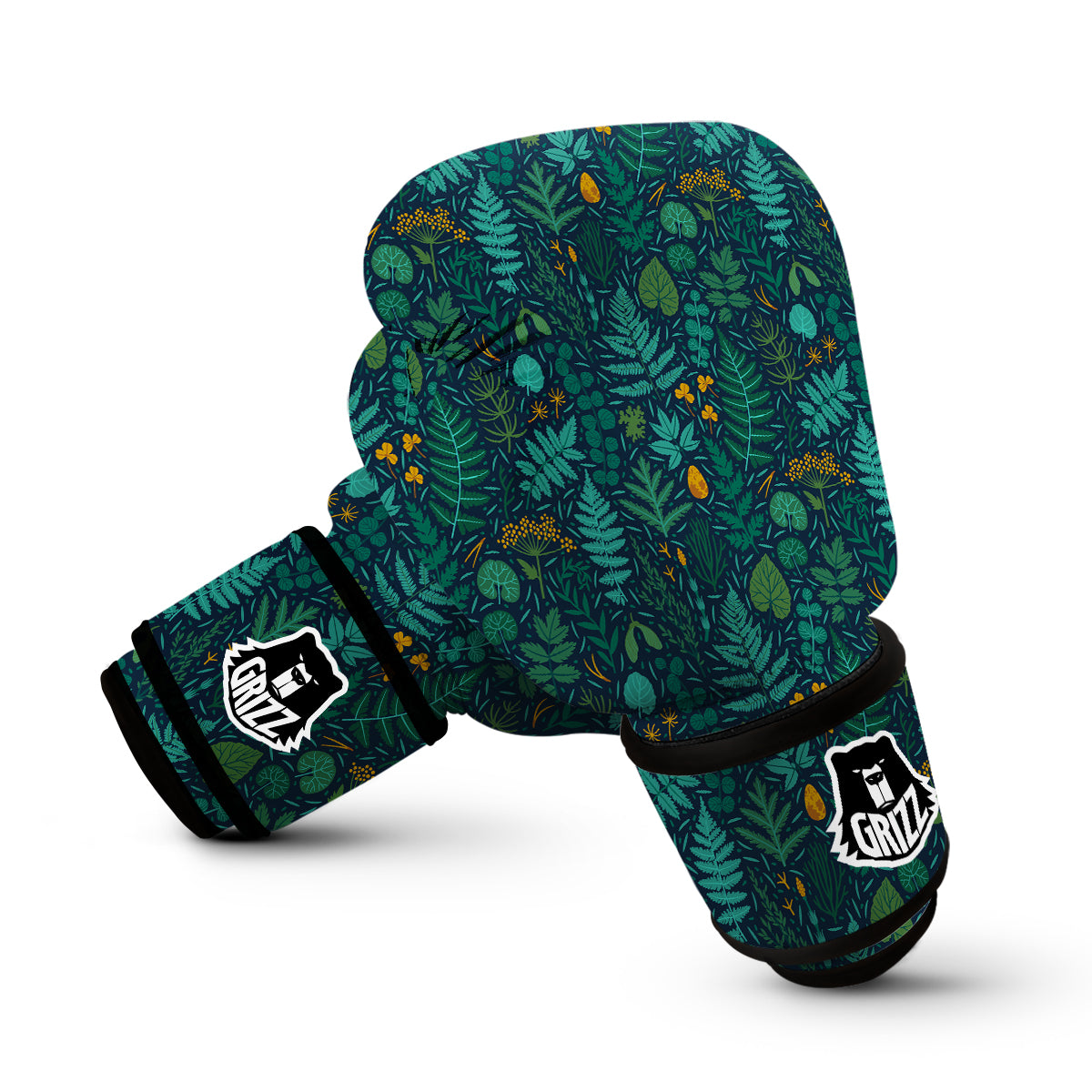 Fern And Leaf Green Print Pattern Boxing Gloves-grizzshop