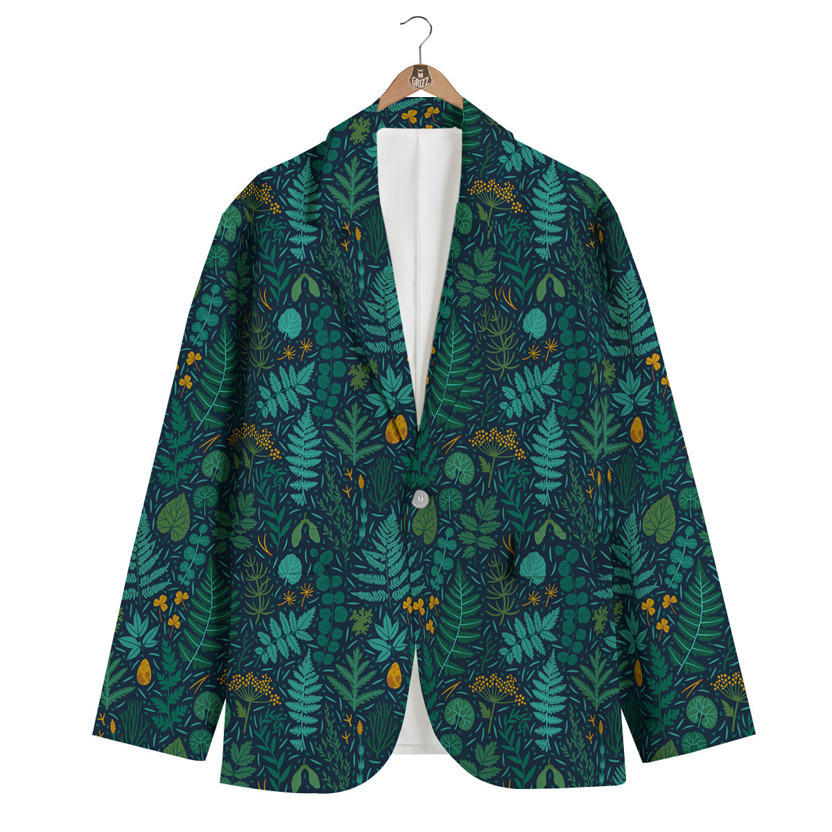 Fern And Leaf Green Print Pattern Men's Blazer-grizzshop