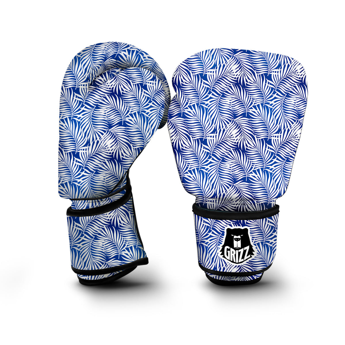 Fern Leaf Blue White Print Pattern Boxing Gloves-grizzshop