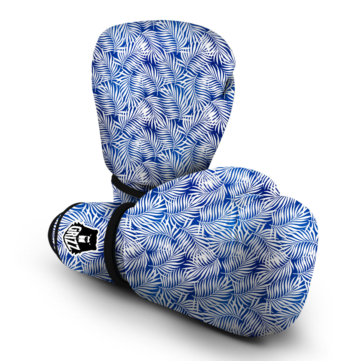 Fern Leaf Blue White Print Pattern Boxing Gloves-grizzshop