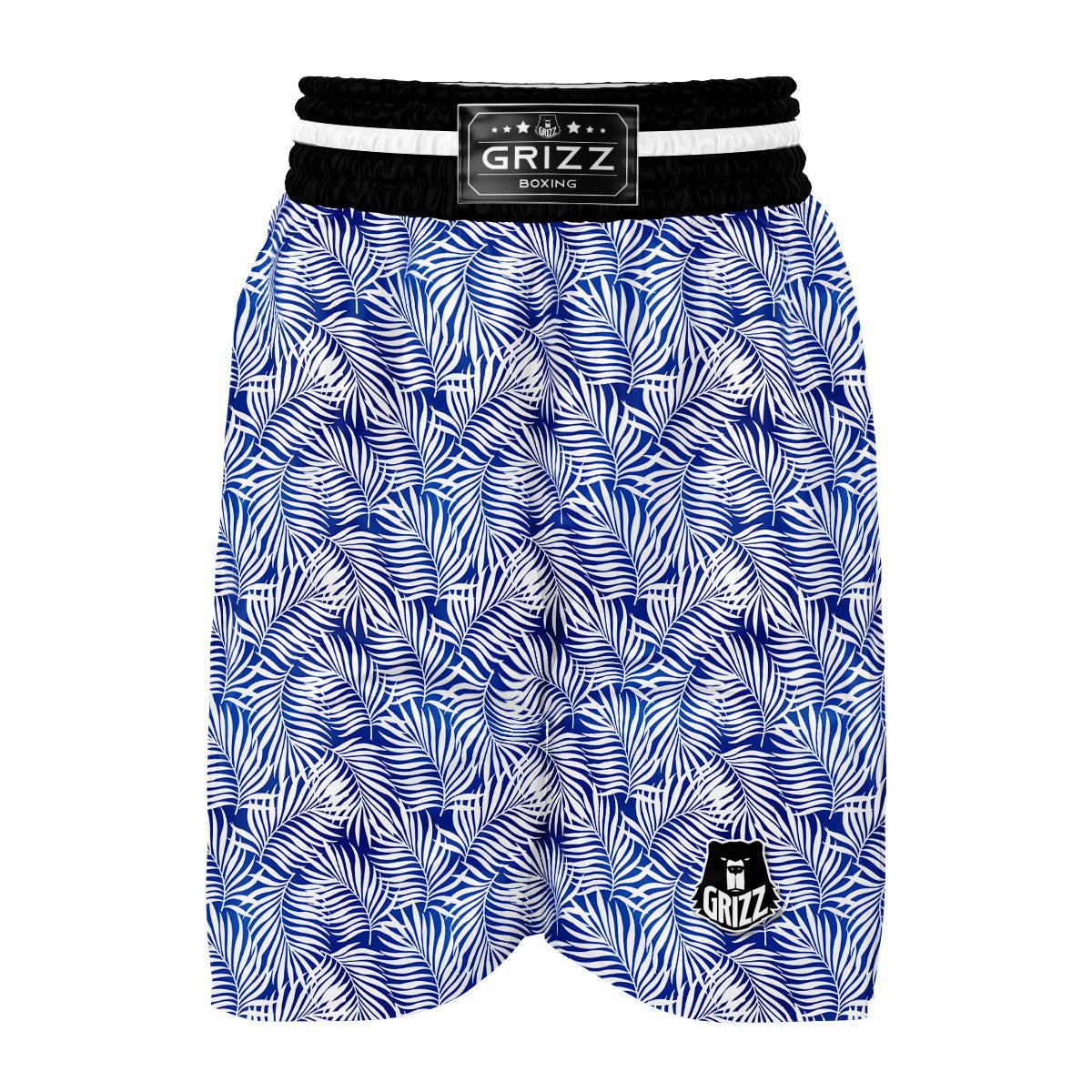 Fern Leaf Blue White Print Pattern Boxing Shorts-grizzshop