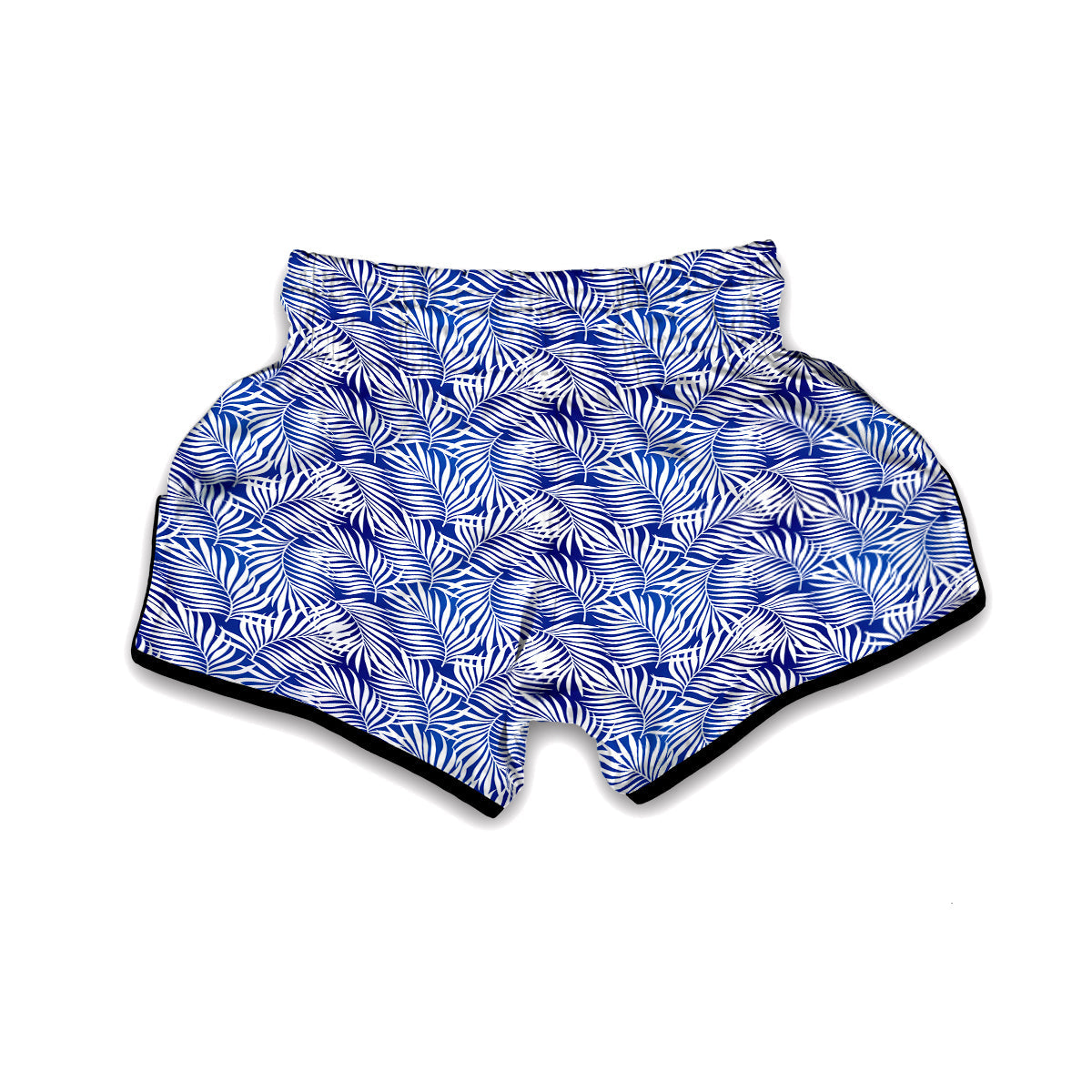 Fern Leaf Blue White Print Pattern Muay Thai Boxing Shorts-grizzshop