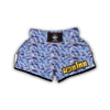 Fern Leaf Blue White Print Pattern Muay Thai Boxing Shorts-grizzshop