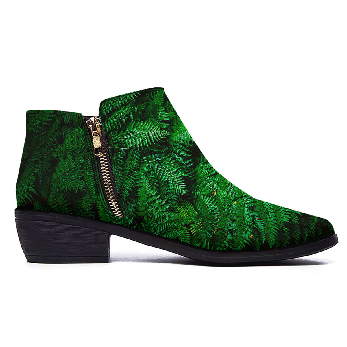 Fern Leaf Green Print Ankle Boots-grizzshop