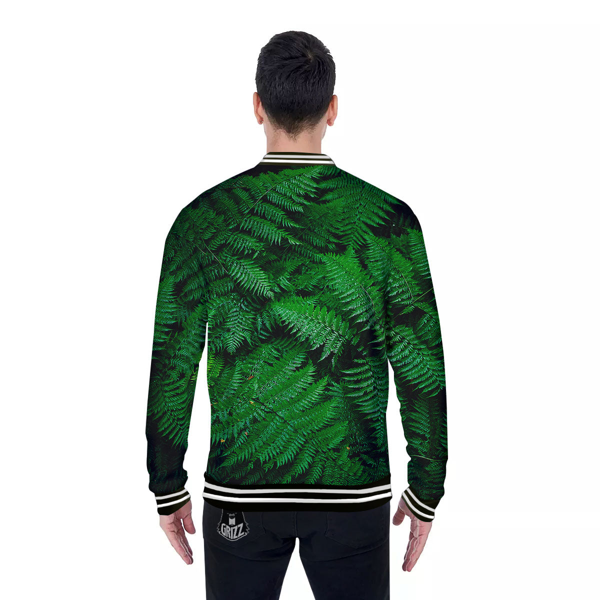 Fern Leaf Green Print Baseball Jacket-grizzshop