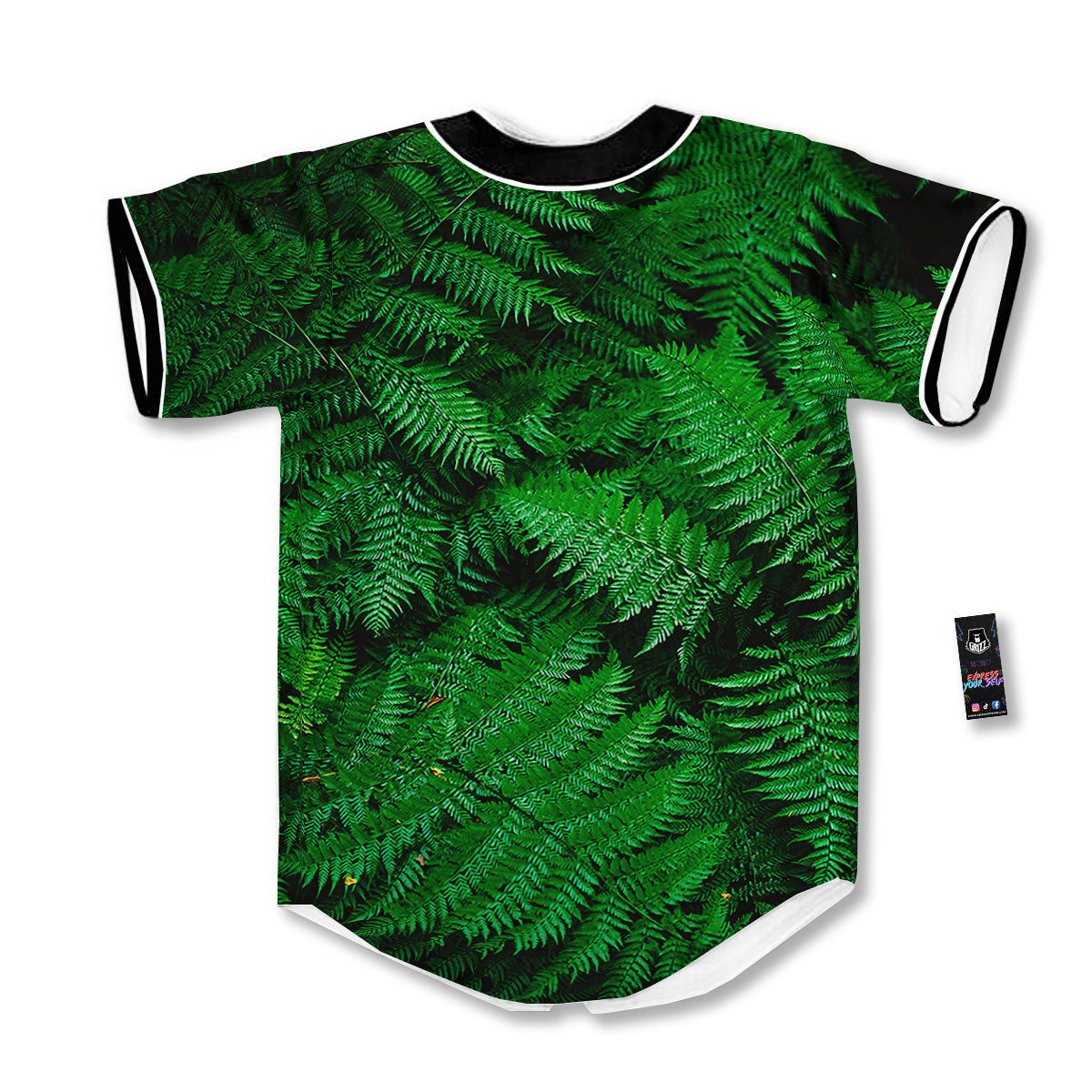 Fern Leaf Green Print Baseball Jersey-grizzshop