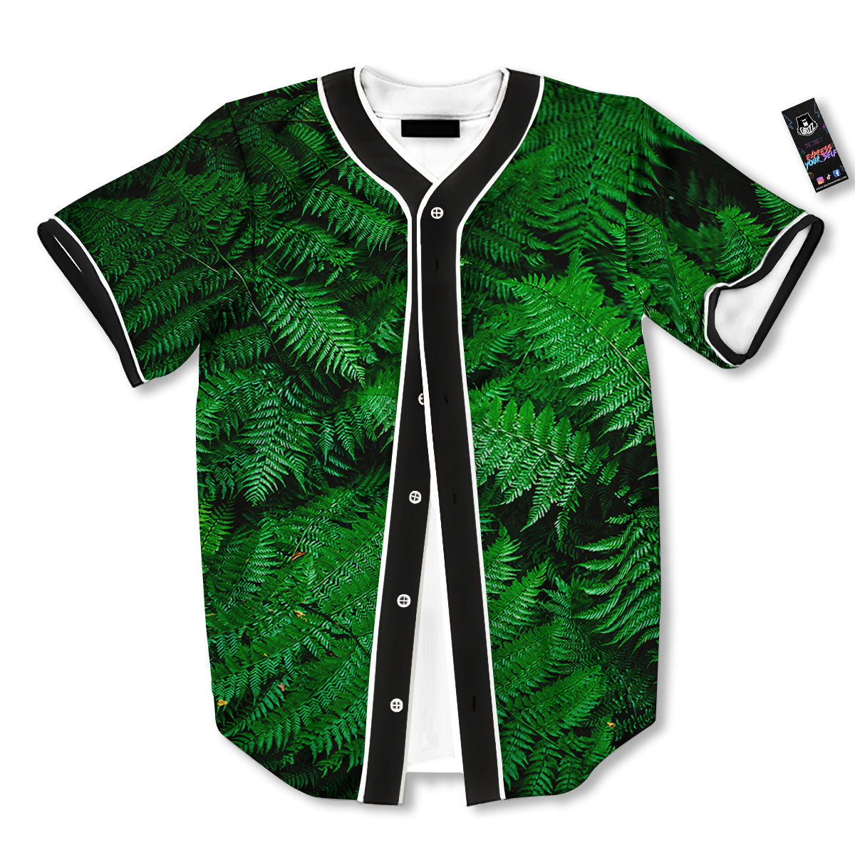 Fern Leaf Green Print Baseball Jersey-grizzshop