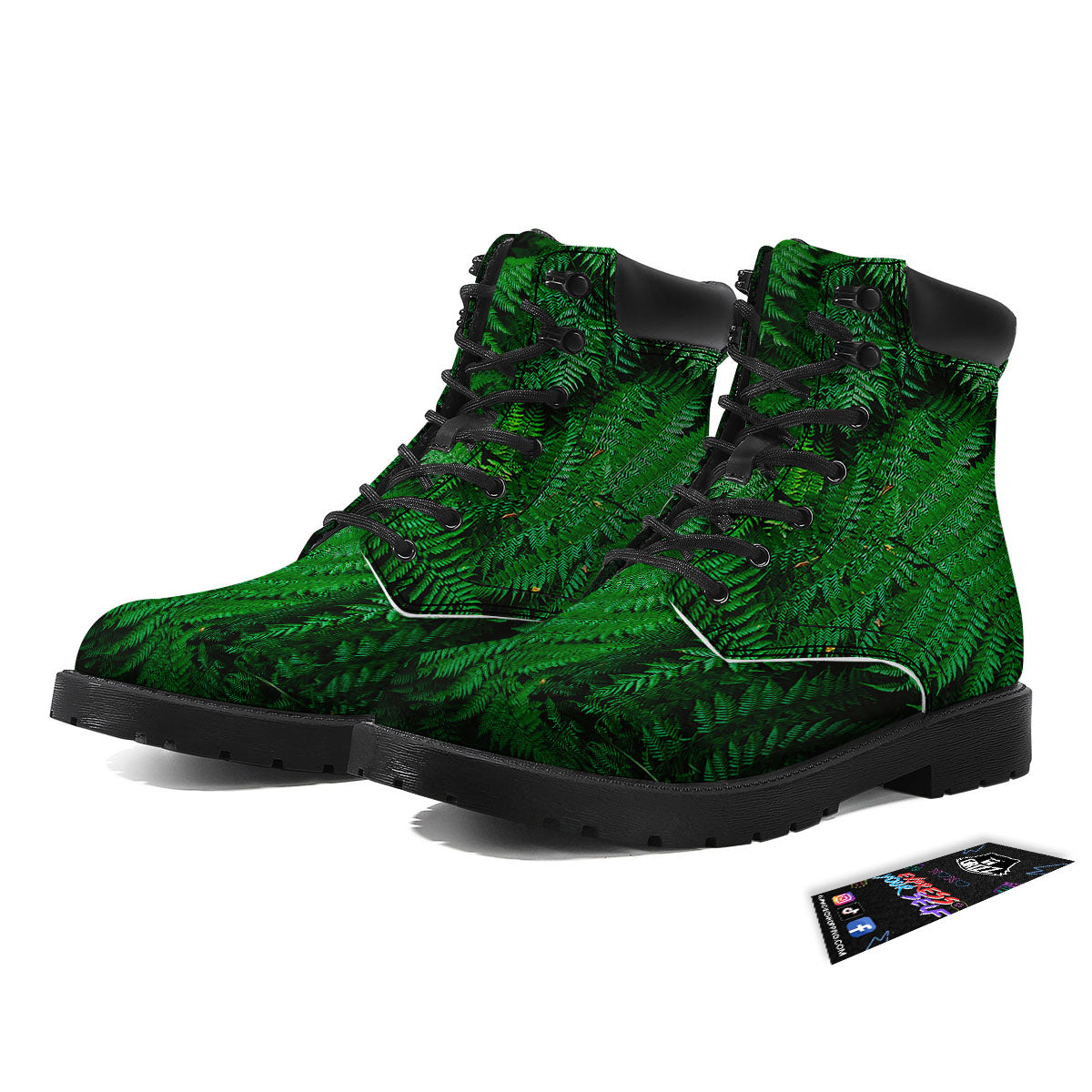 Fern Leaf Green Print Boots-grizzshop