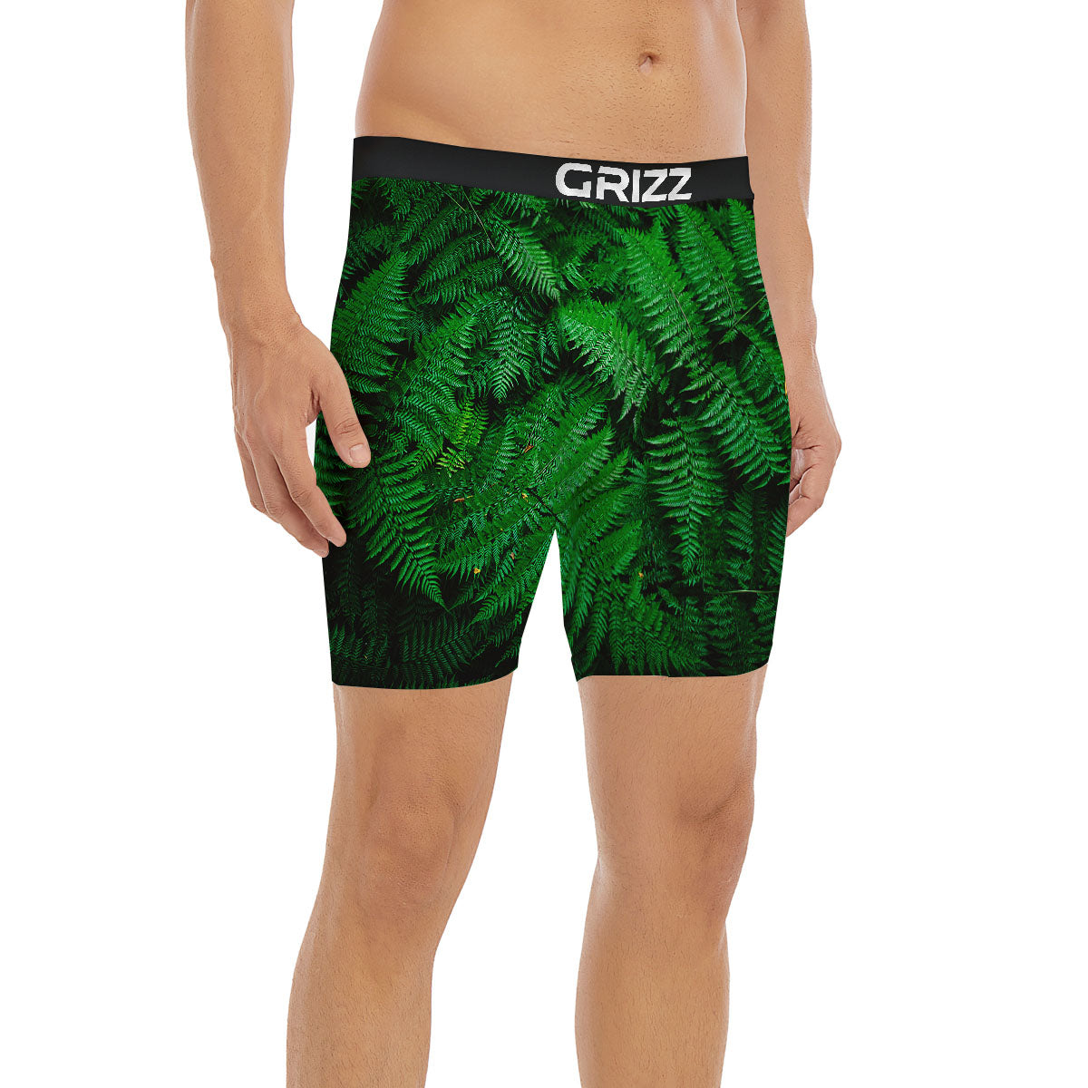 Fern Leaf Green Print Boxer Briefs-grizzshop