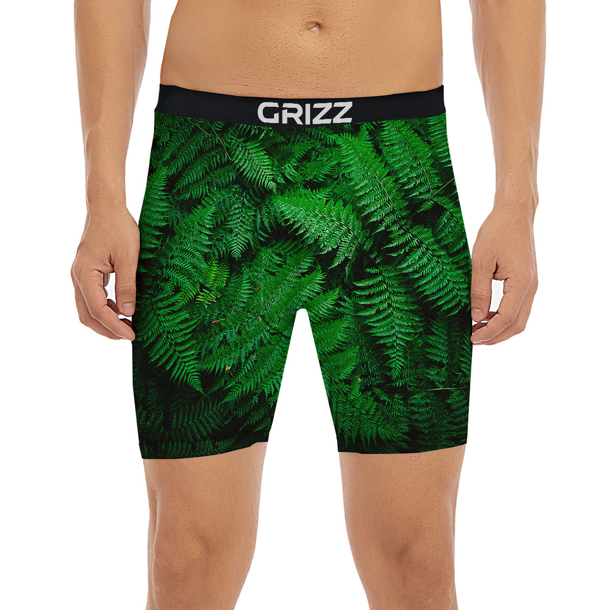 Fern Leaf Green Print Boxer Briefs-grizzshop