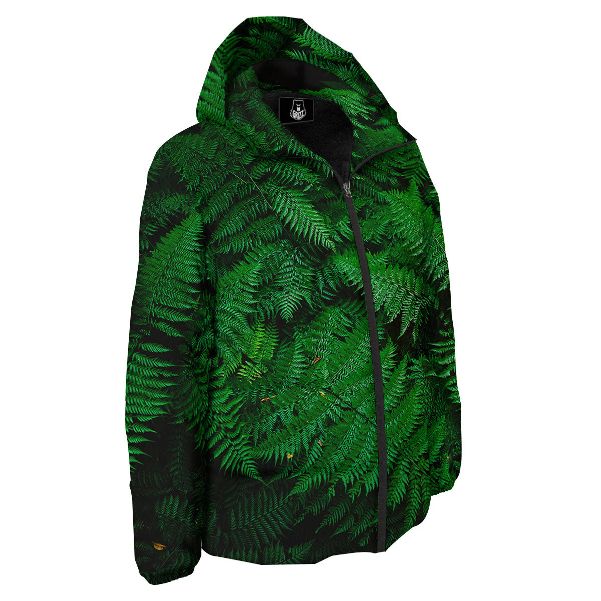 Fern Leaf Green Print Down Jacket-grizzshop