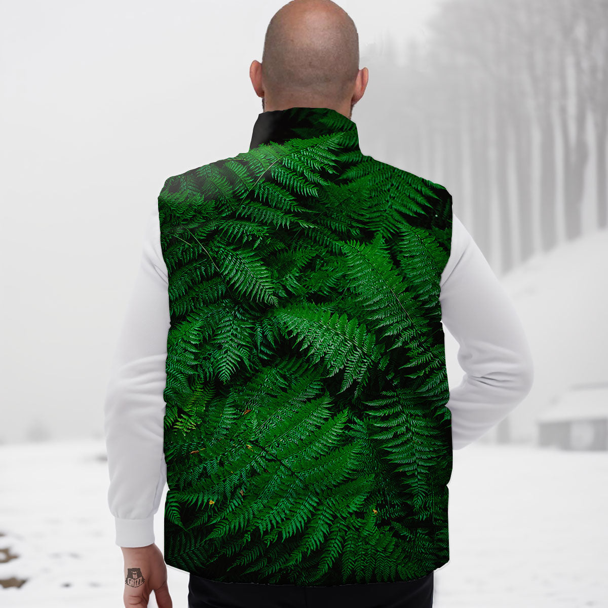 Fern Leaf Green Print Down Vest