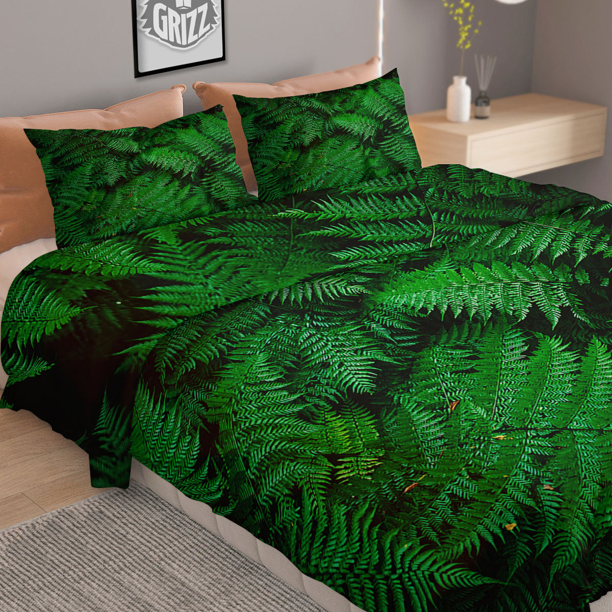 Fern Leaf Green Print Duvet Cover Bedding Set