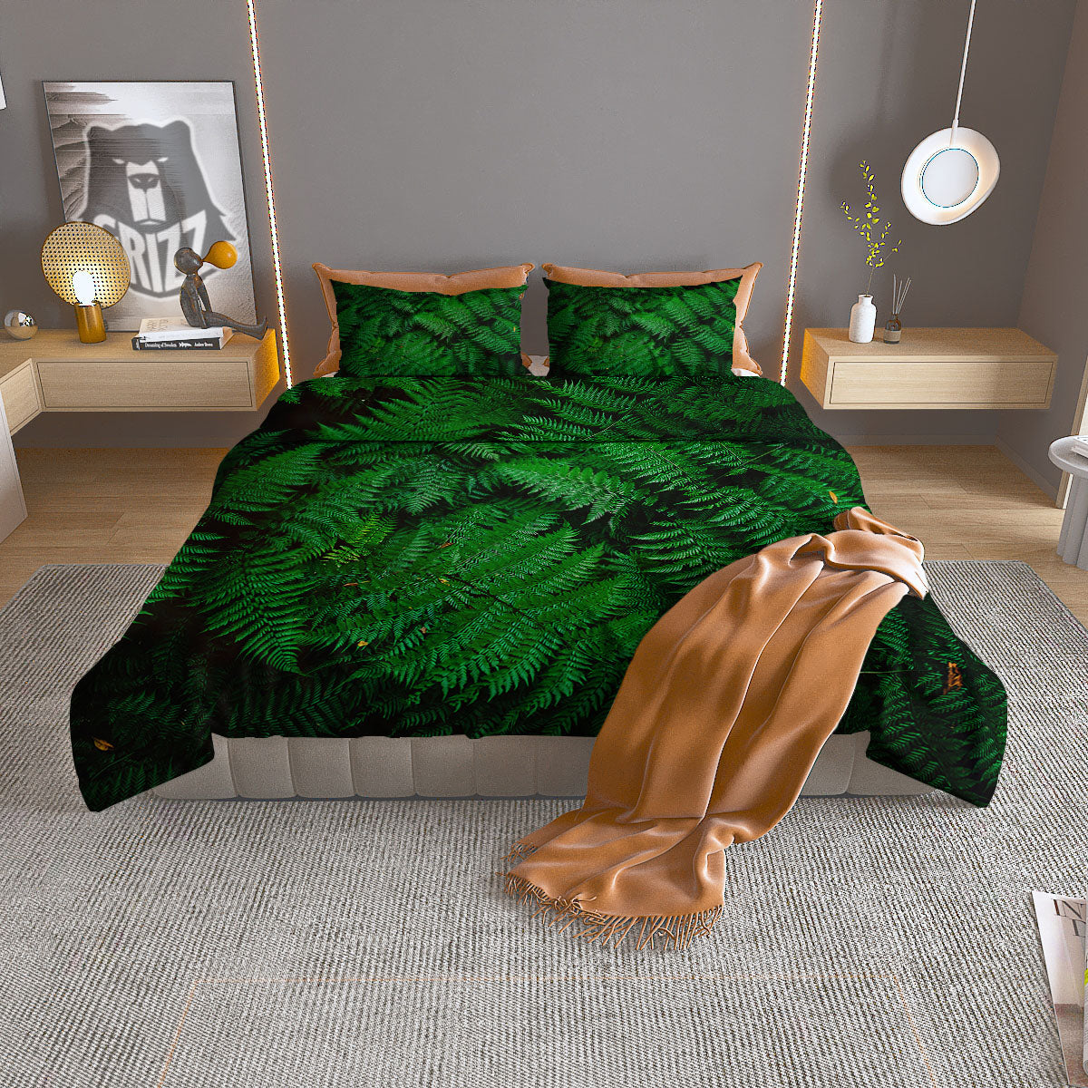 Fern Leaf Green Print Duvet Cover Bedding Set