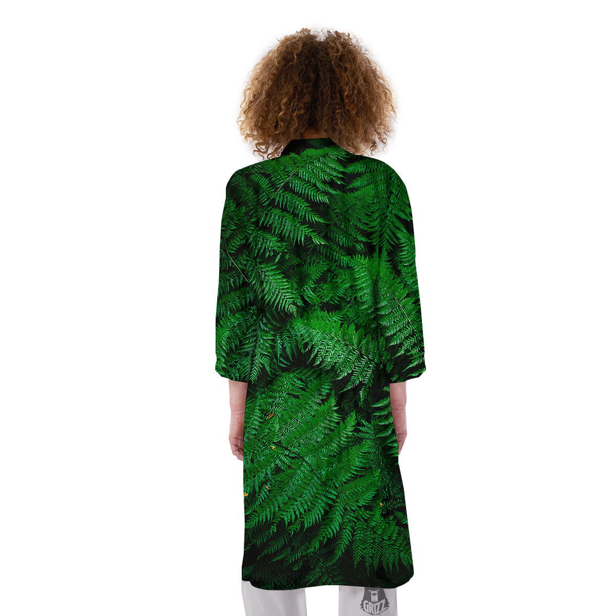 Fern Leaf Green Print Kimono-grizzshop