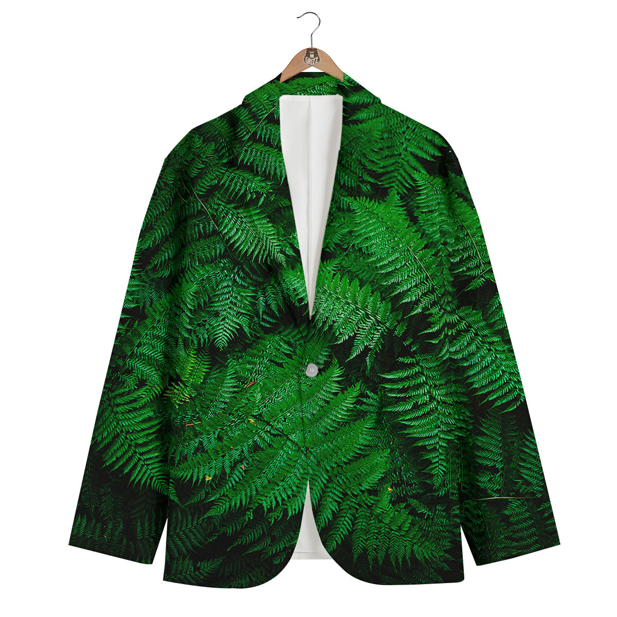 Fern Leaf Green Print Men's Blazer-grizzshop